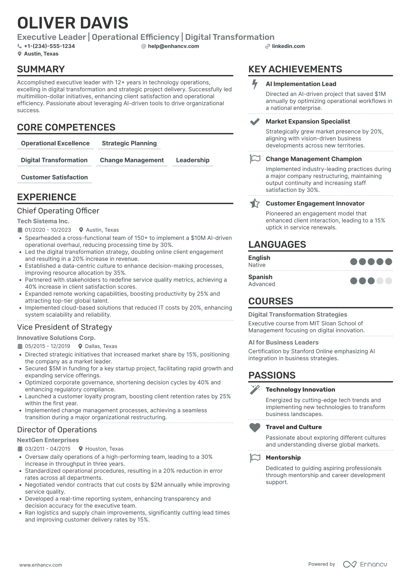 Chief Networking Officer in Manufacturing Resume Example