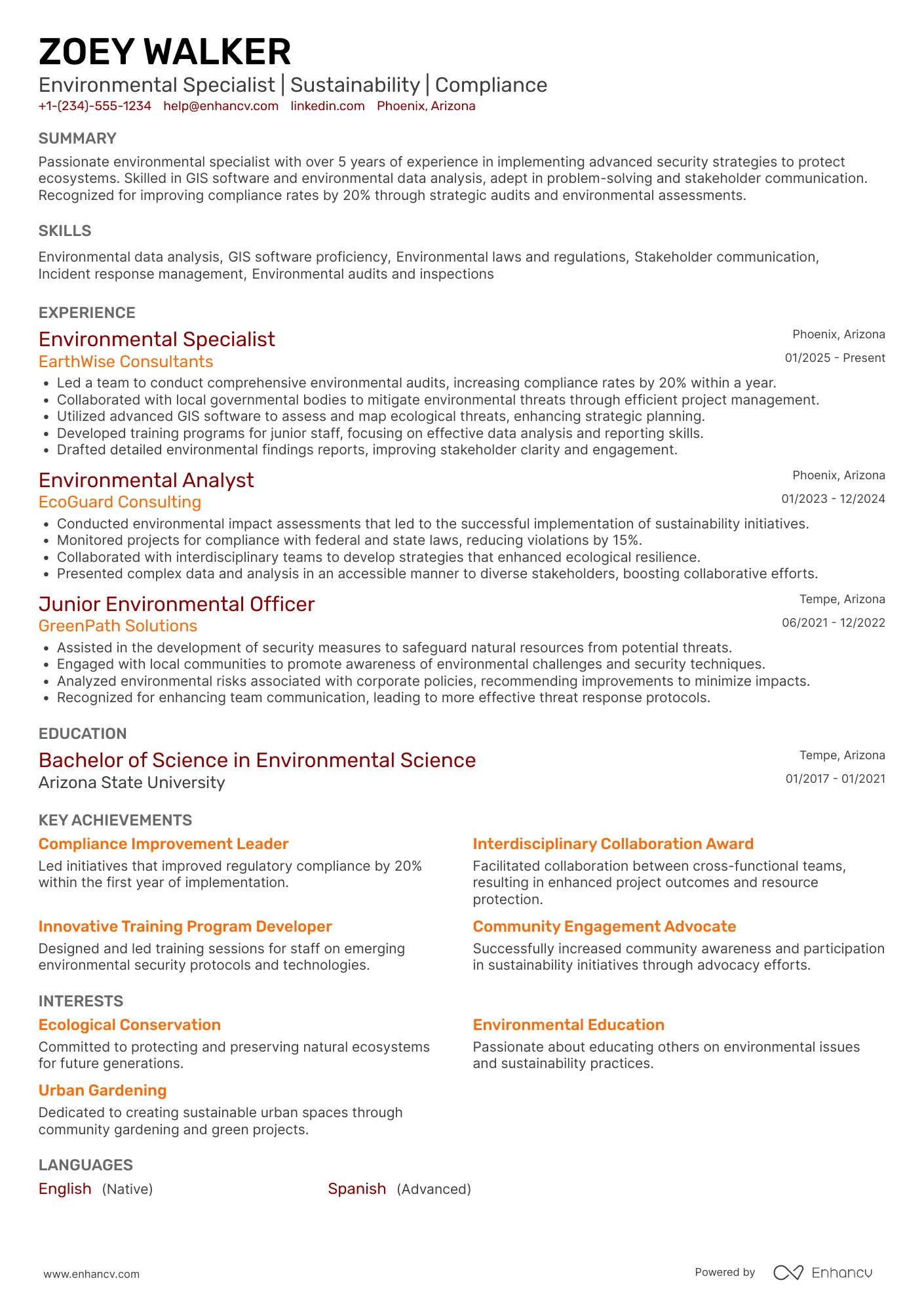 Environmental Security Officer Resume Example