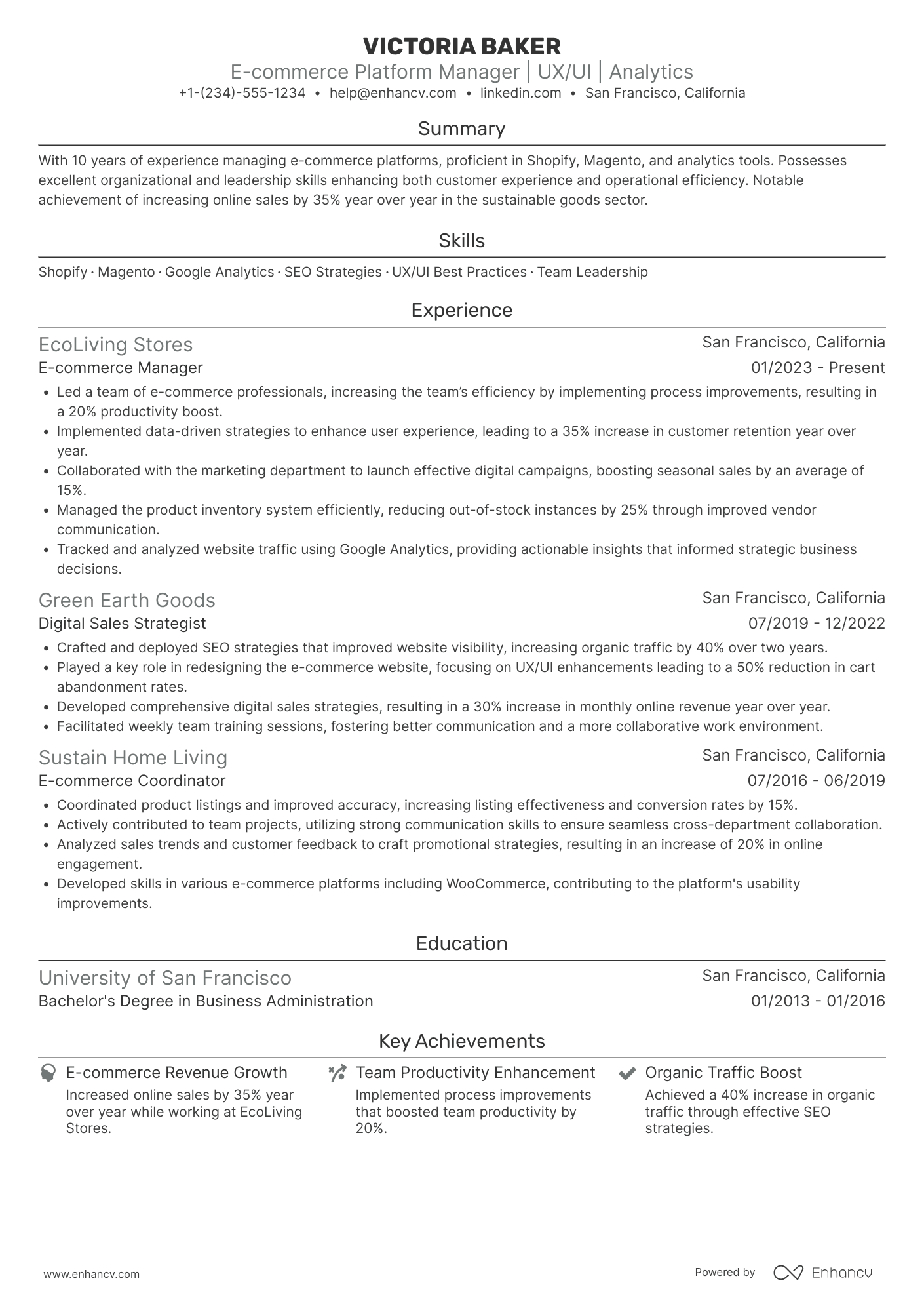 Online Store Manager Resume Example