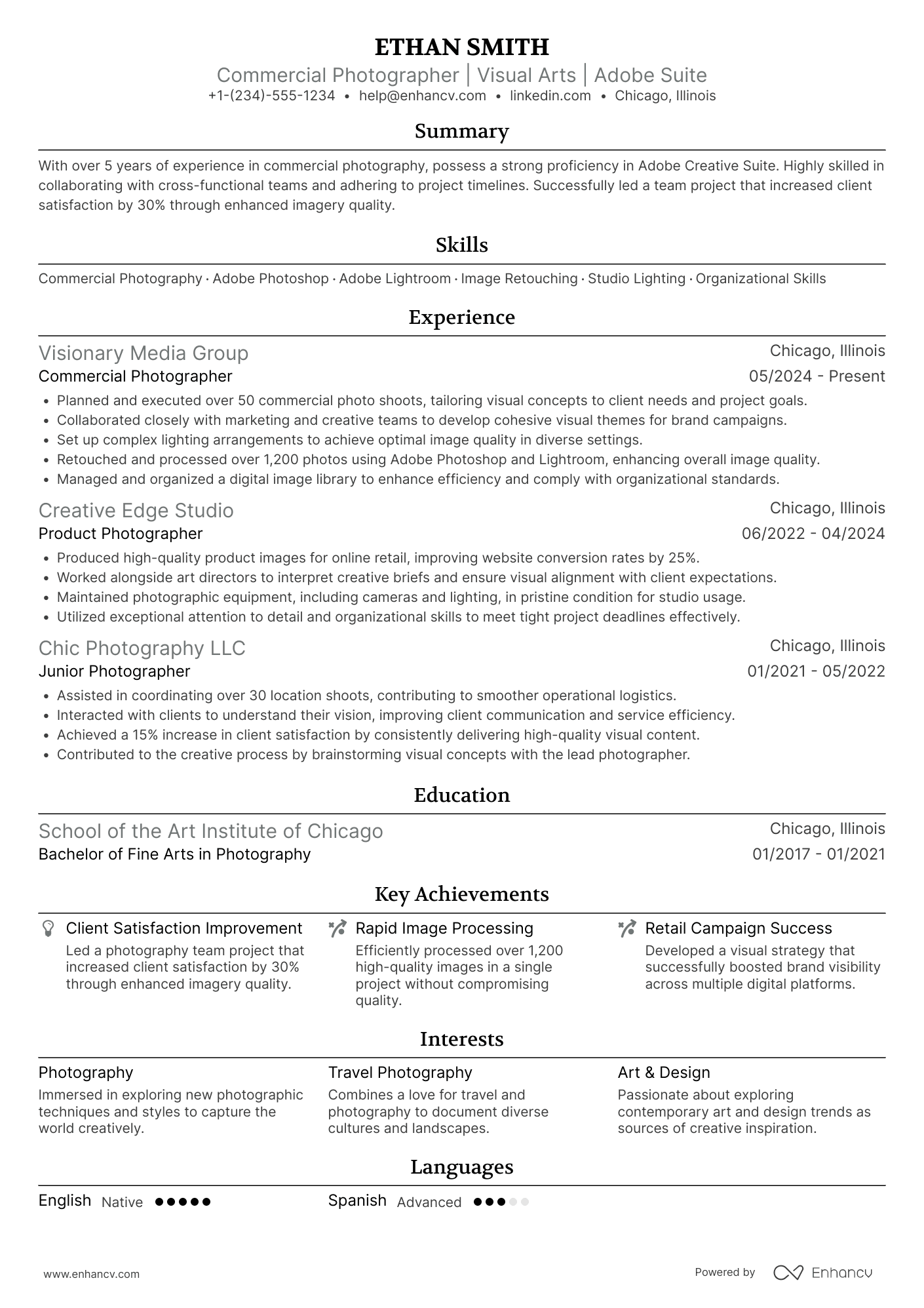 Commercial Photographer Resume Example