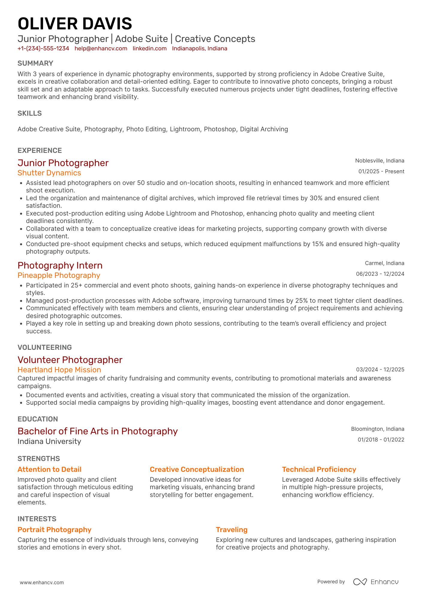 Junior Photographer Resume Example