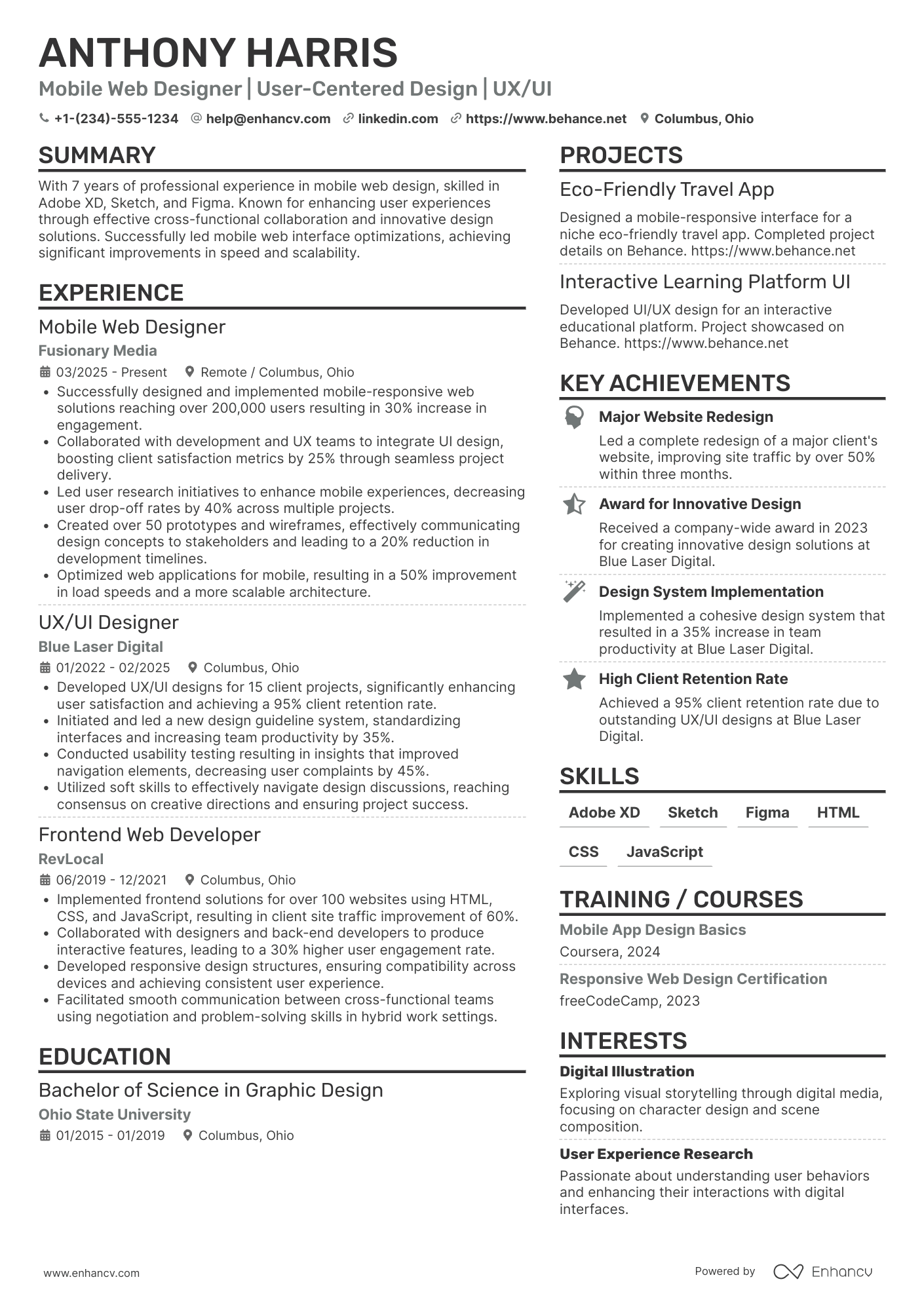 Mobile Web Designer Resume Example