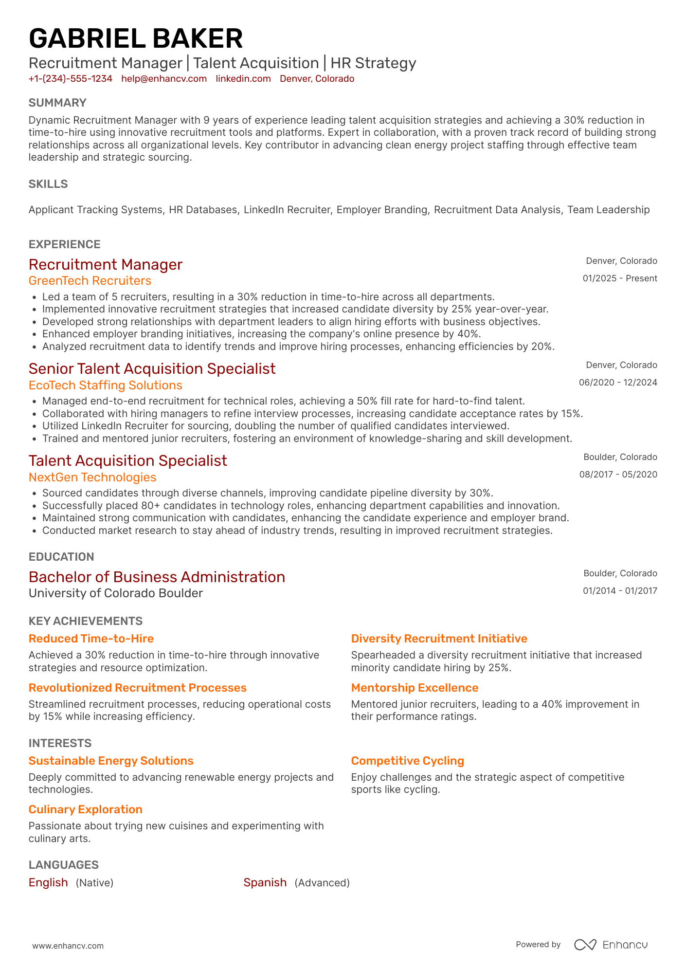 Recruitment Manager Resume Example
