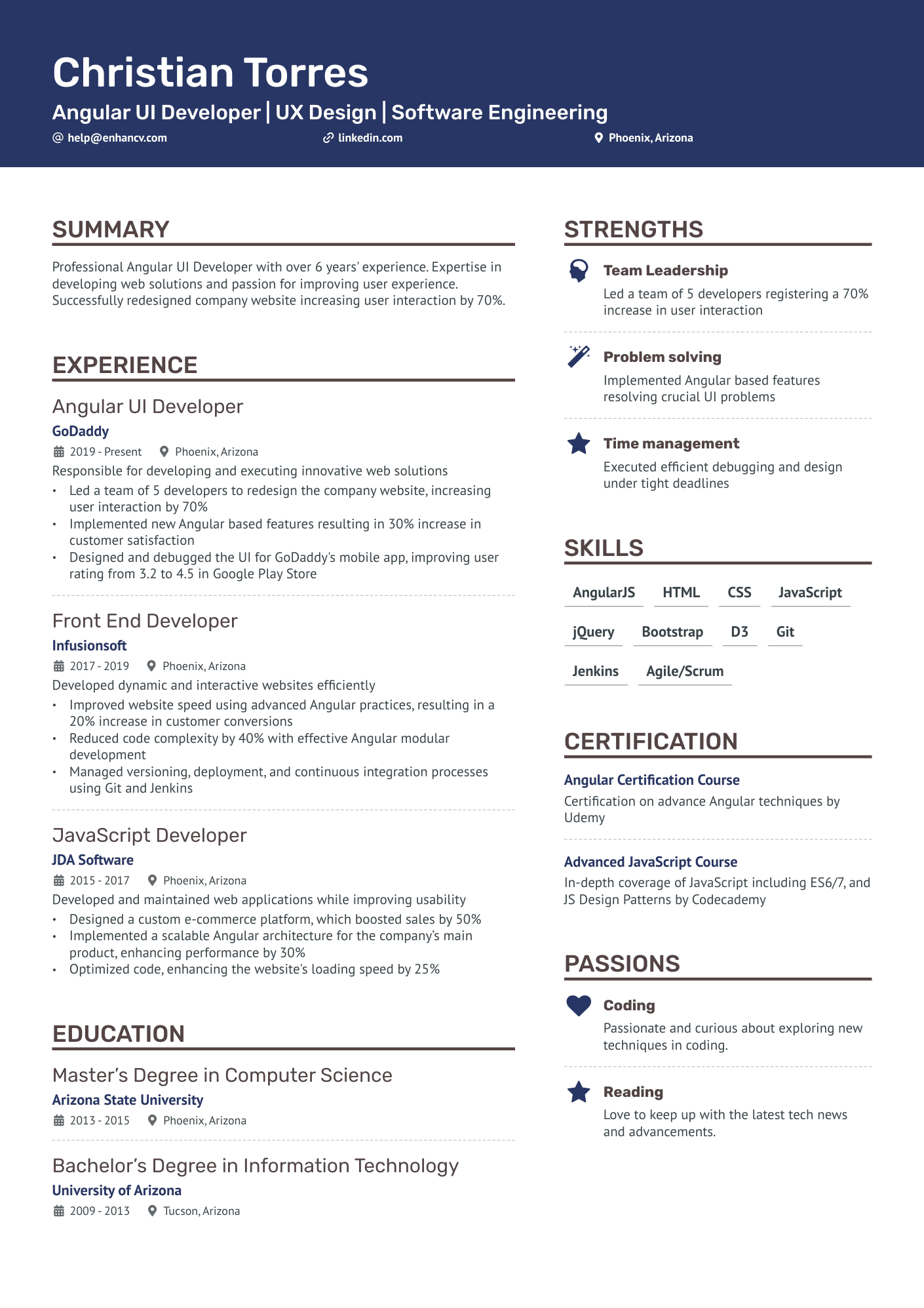Angular UI Developer Resume Example