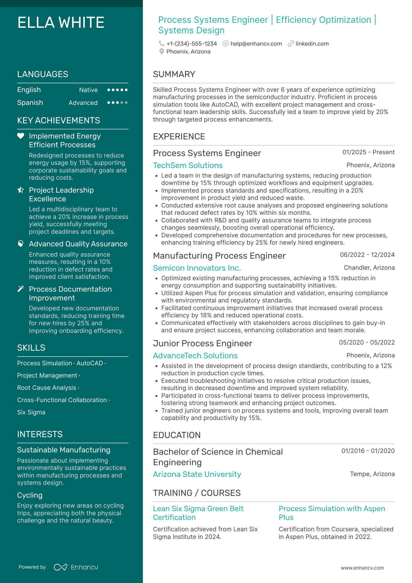 Process Systems Engineer Resume Example