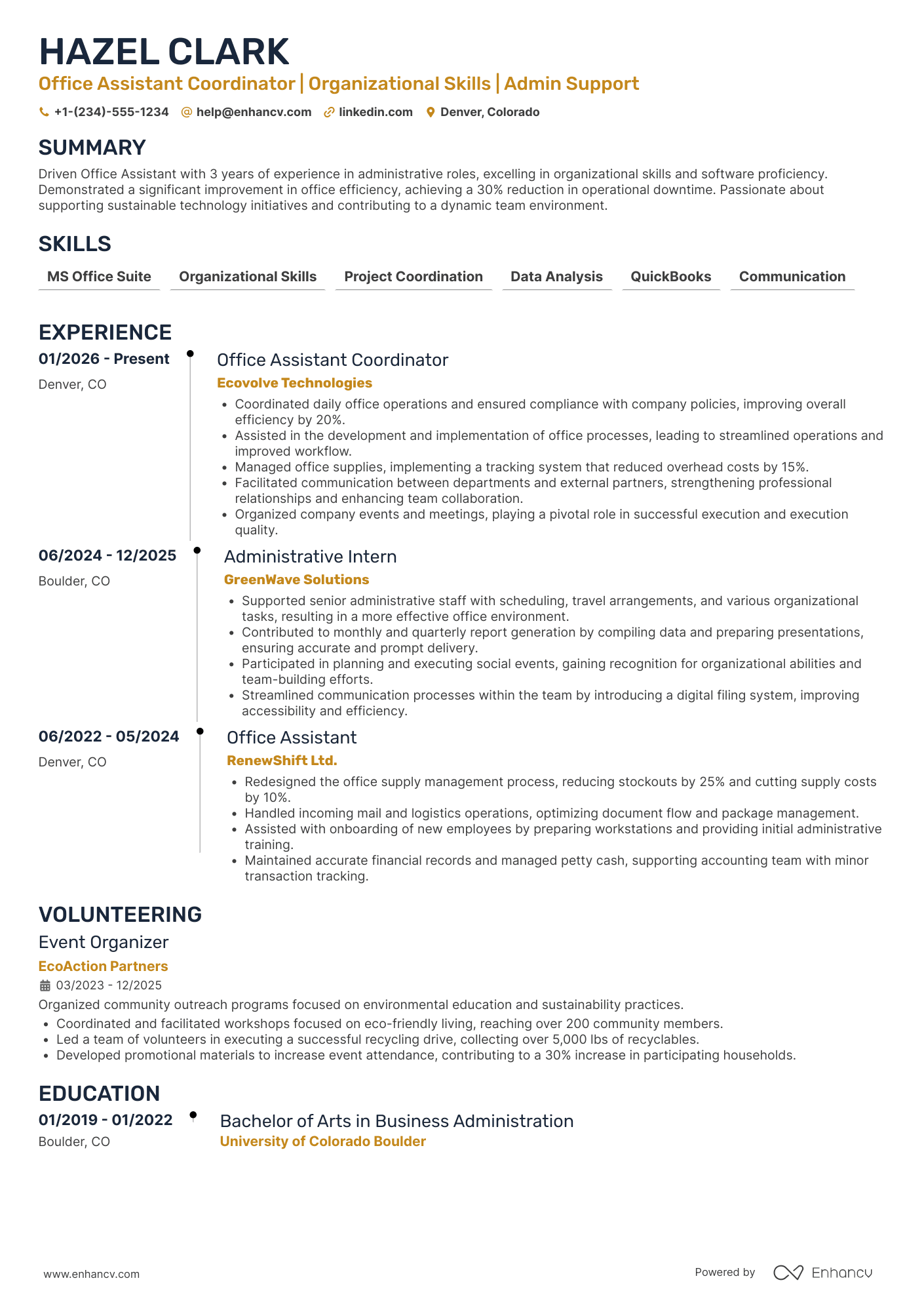 Office Assistant Coordinator Resume Example