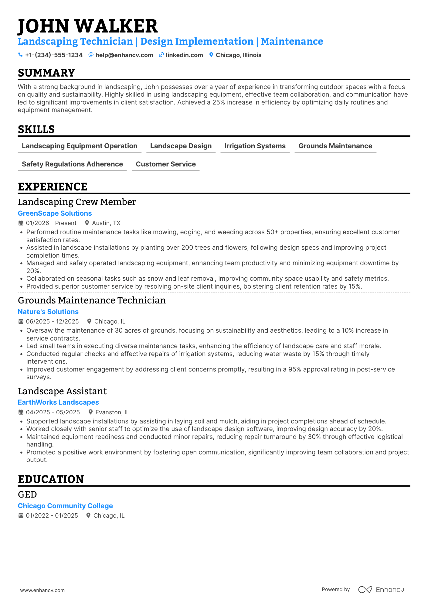 Landscaping Crew Member Resume Example