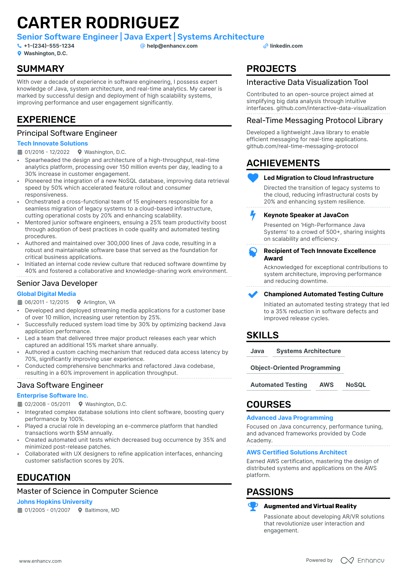 Principal Software Engineer Resume Example