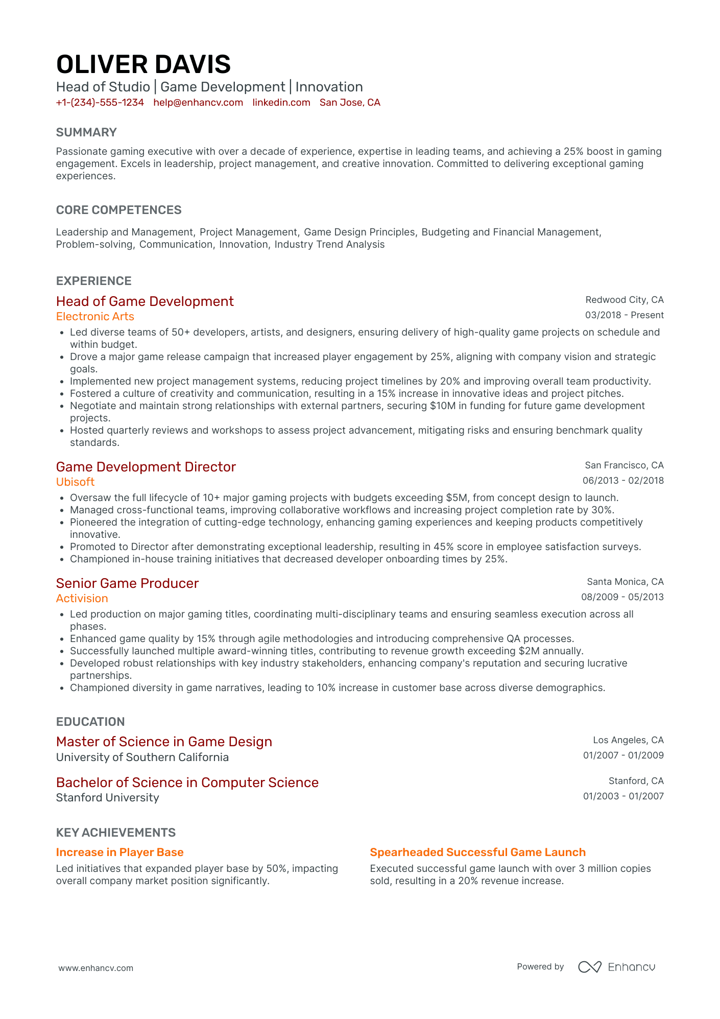 Chief Information Officer in Gaming and Esports Resume Example