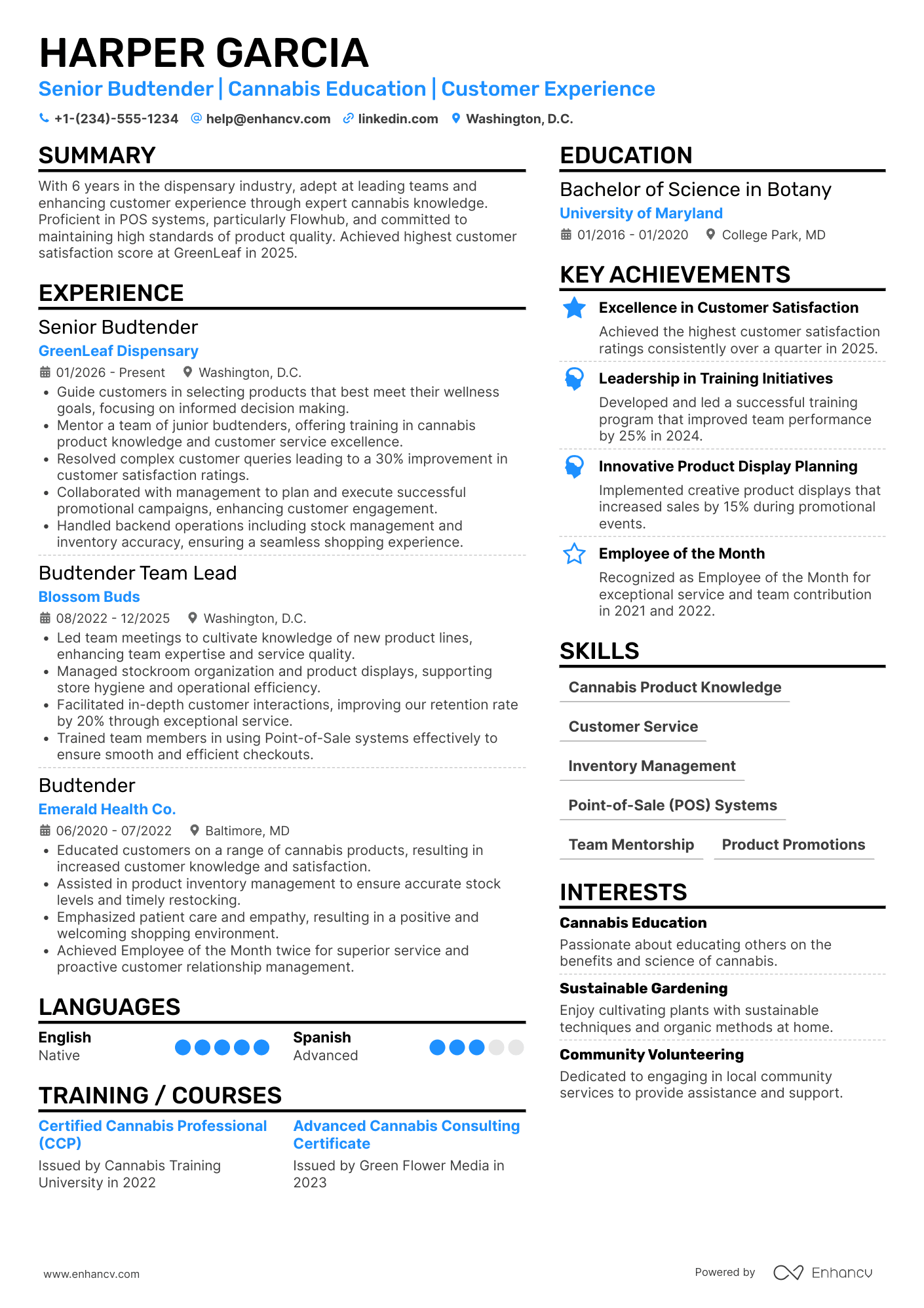 Senior Budtender Resume Example