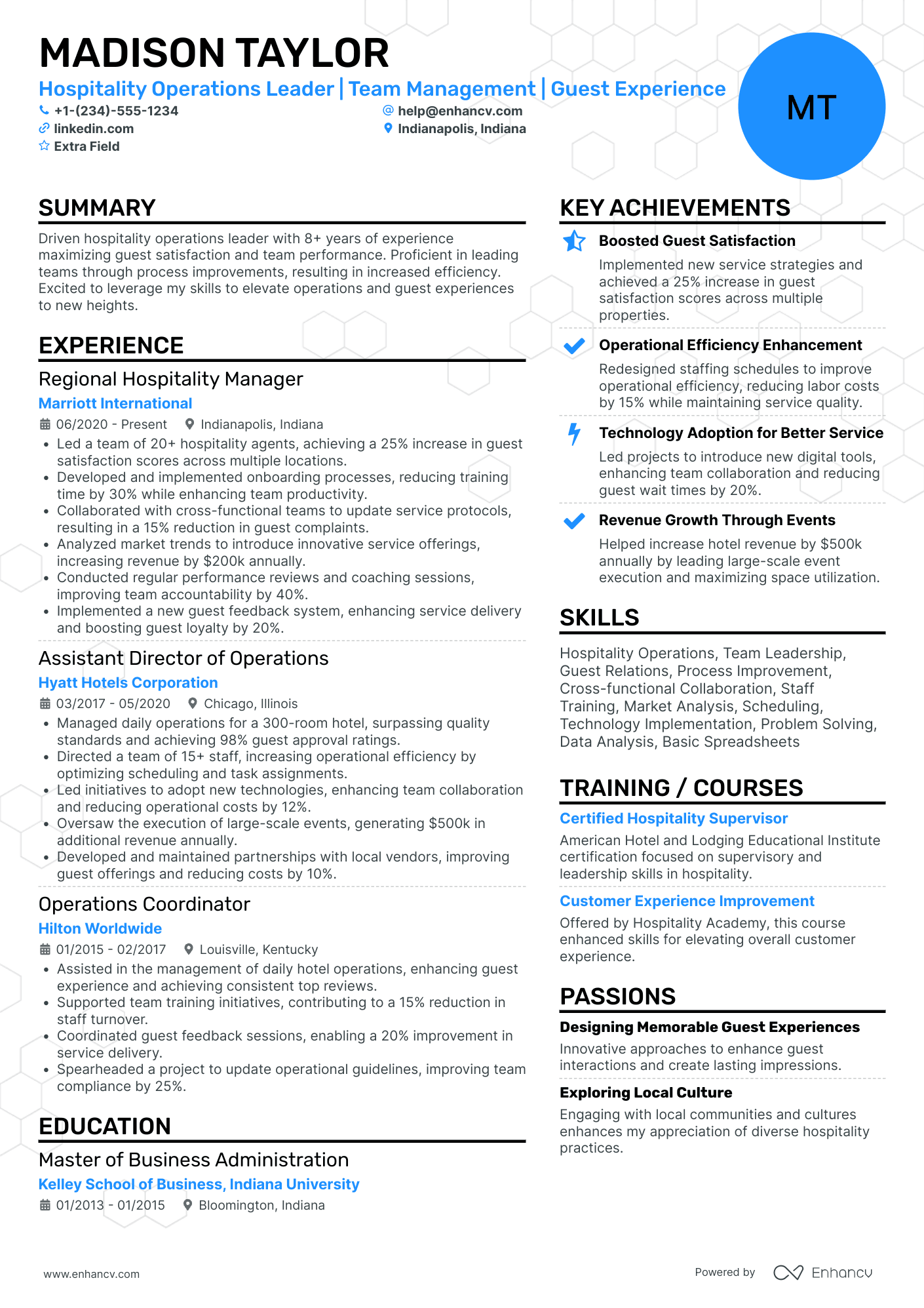 Hospitality Supervisor Resume Example