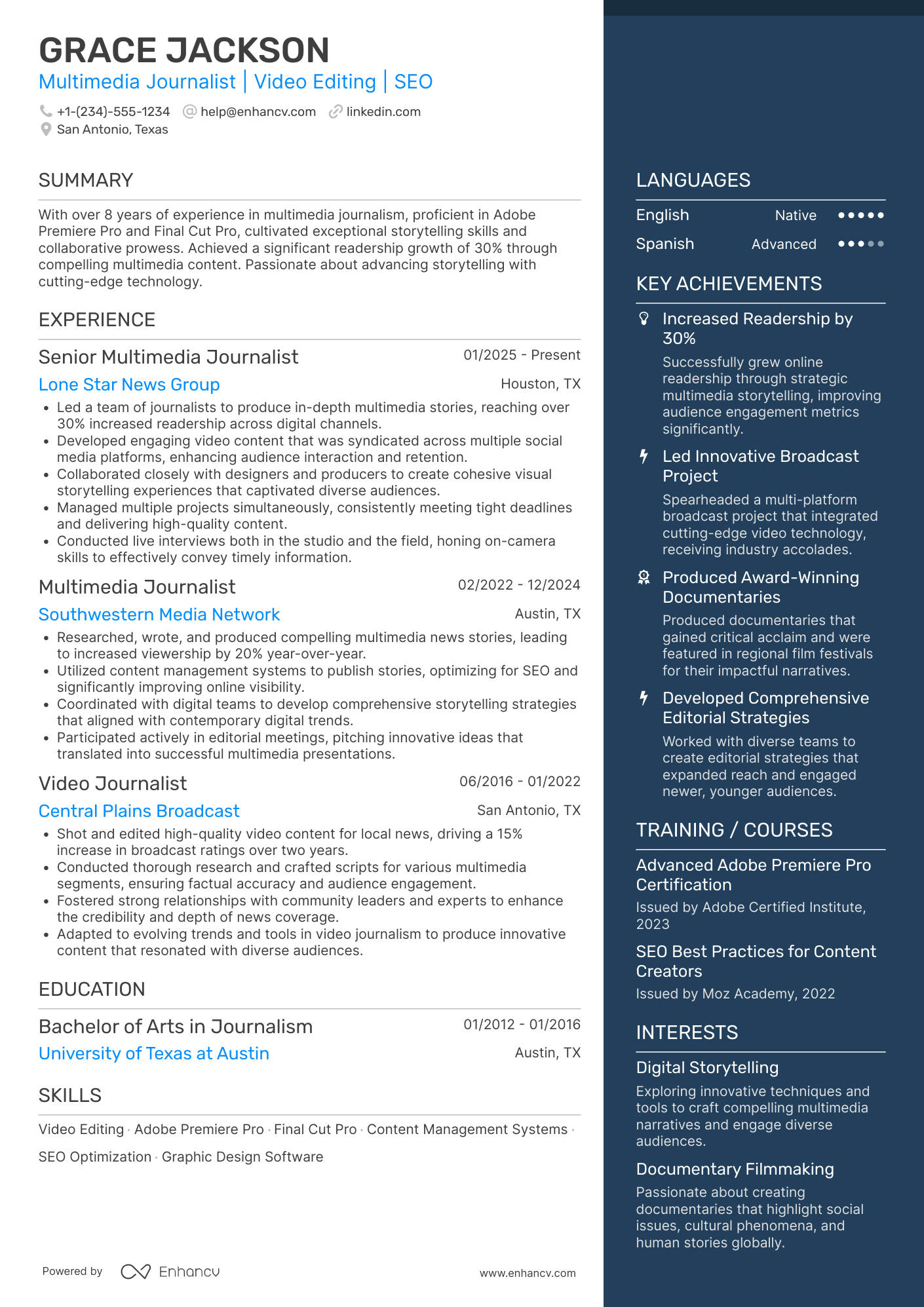 Multimedia Journalist Resume Example