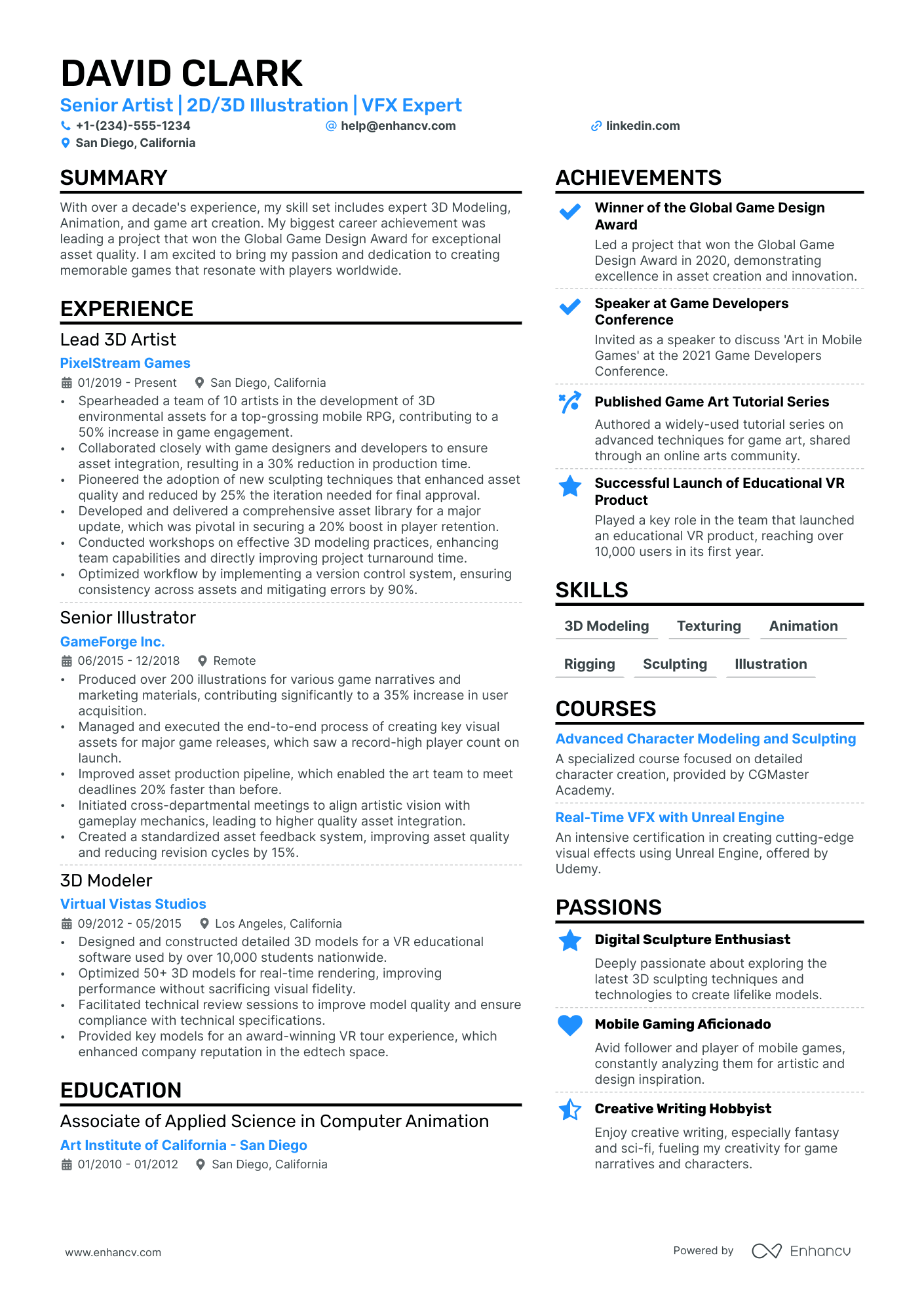 Freelance Artist Resume Example