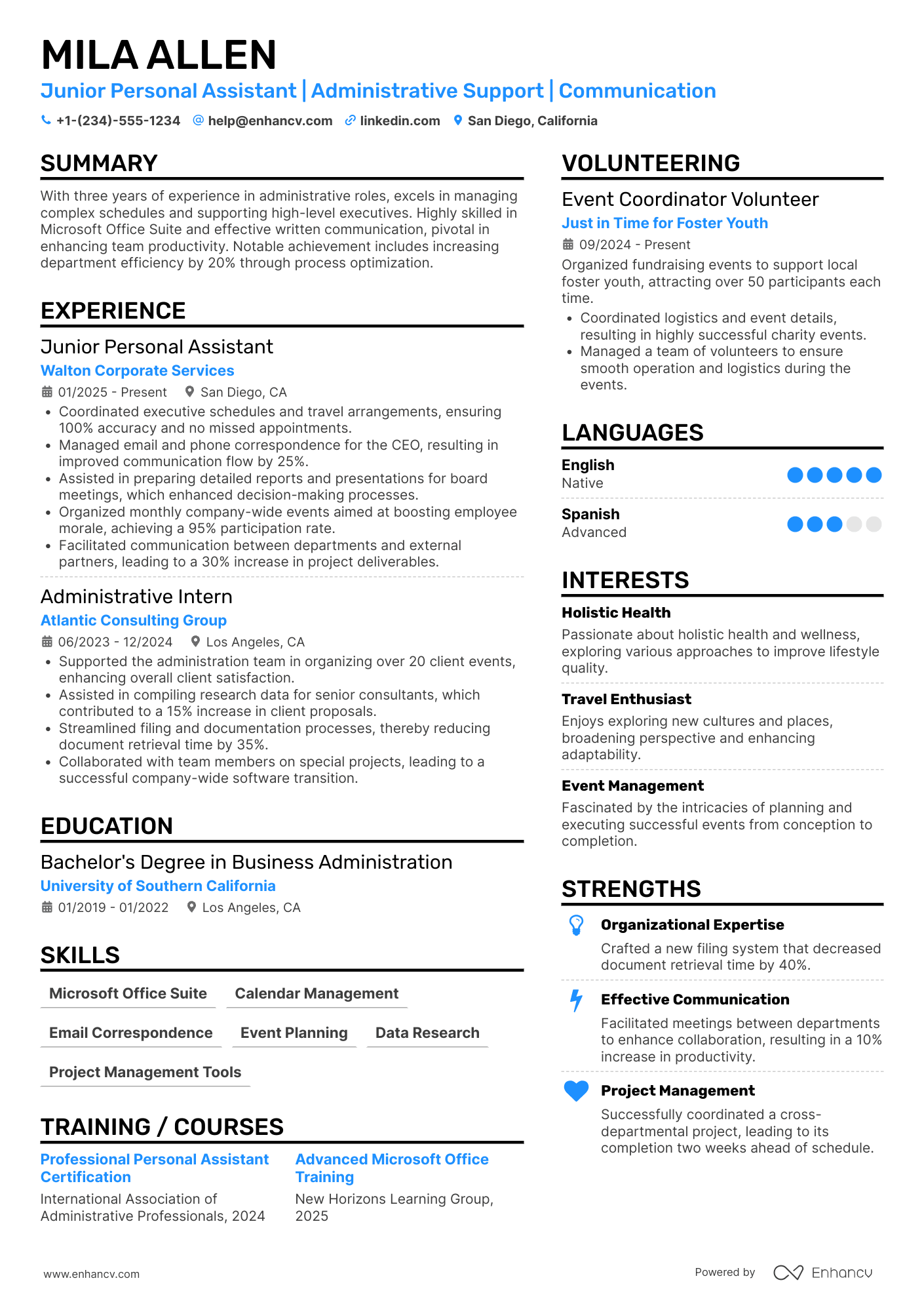 Junior Personal Assistant Resume Example
