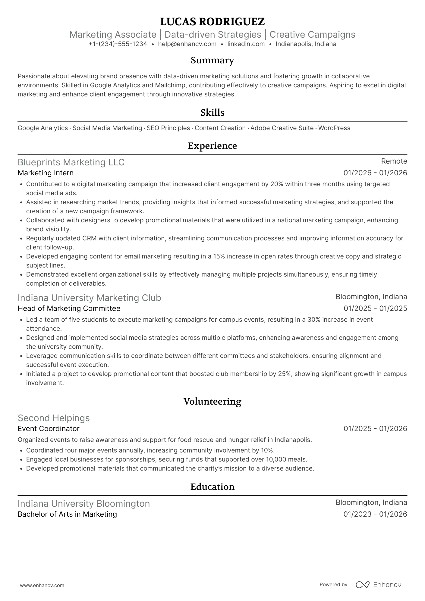 Entry Level Marketing Associate Resume Example