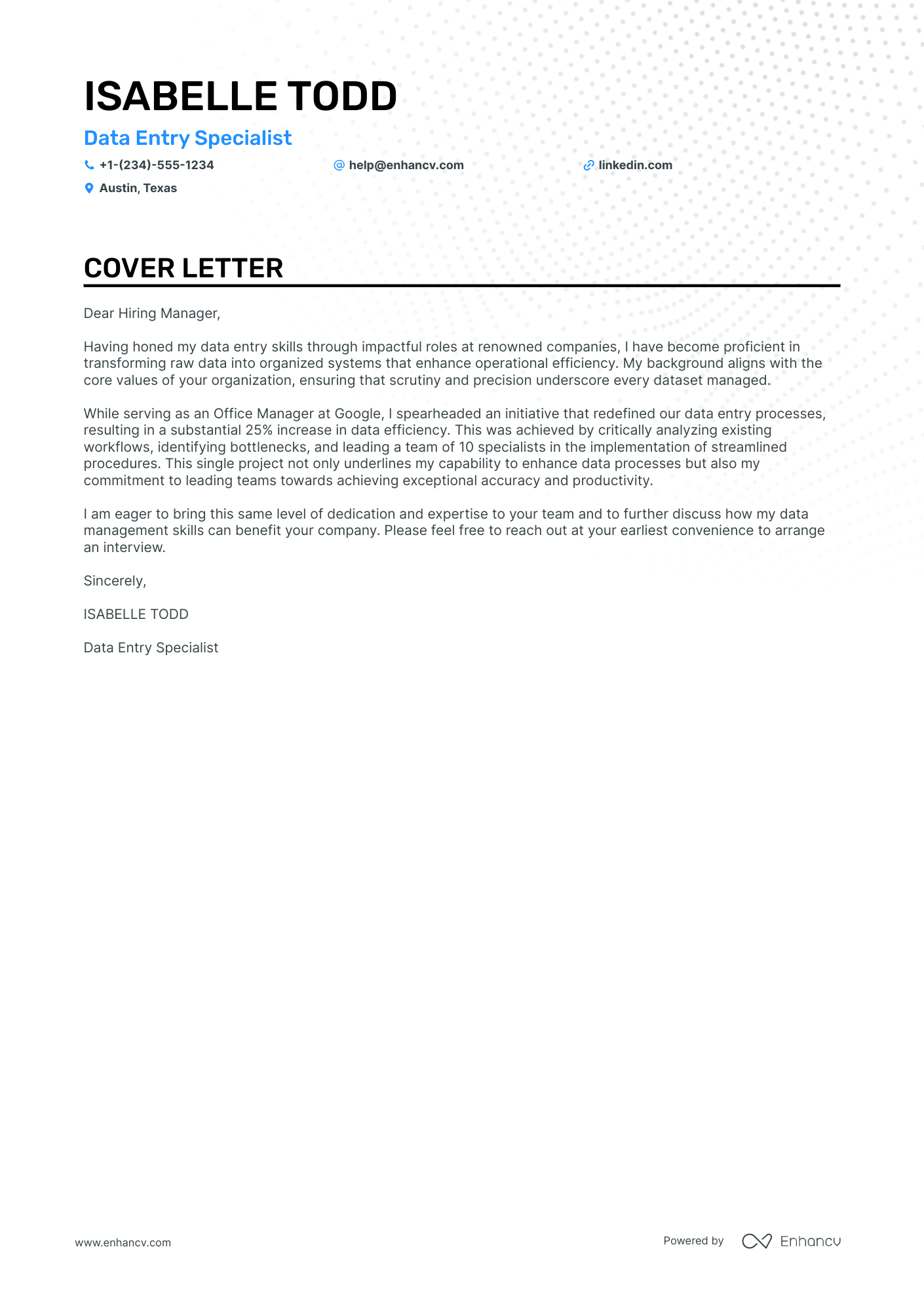 Data Entry Specialist Resume Example