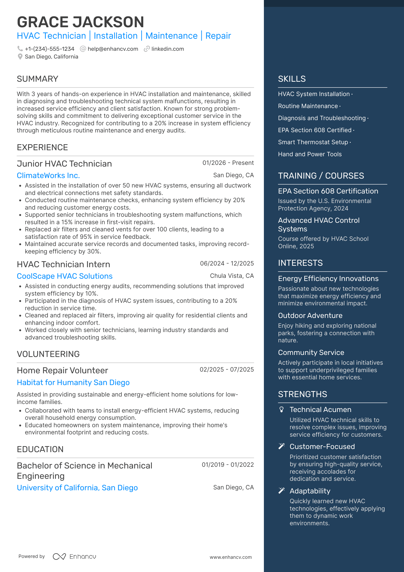 Junior HVAC Technician Resume Example