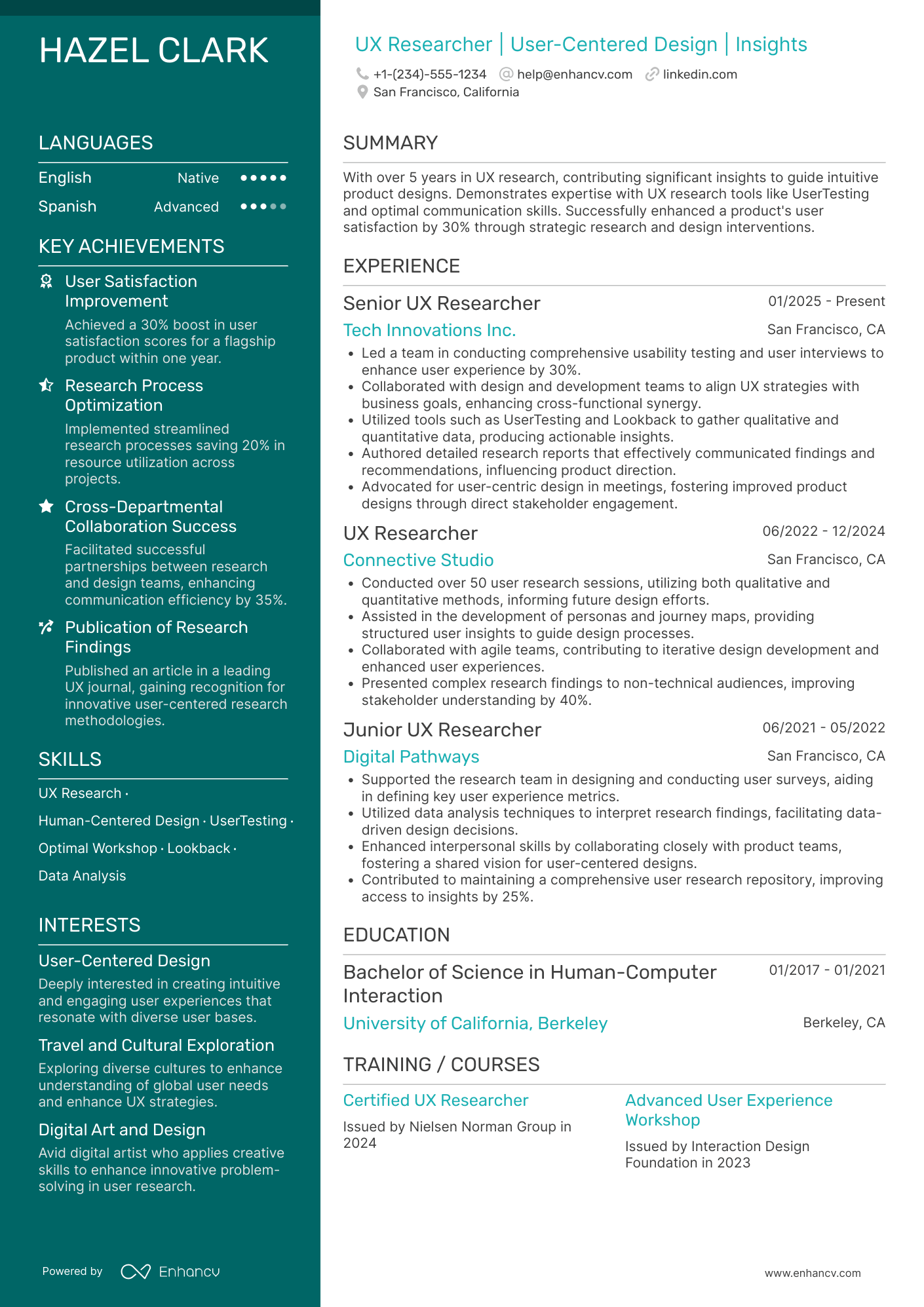 UX Researcher Resume Example