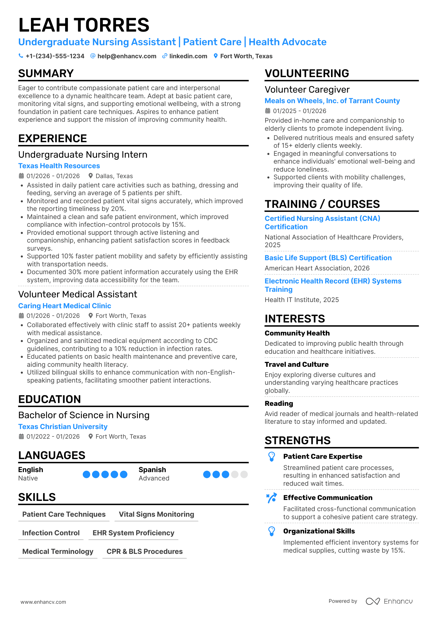 Undergraduate Nursing Assistant Resume Example