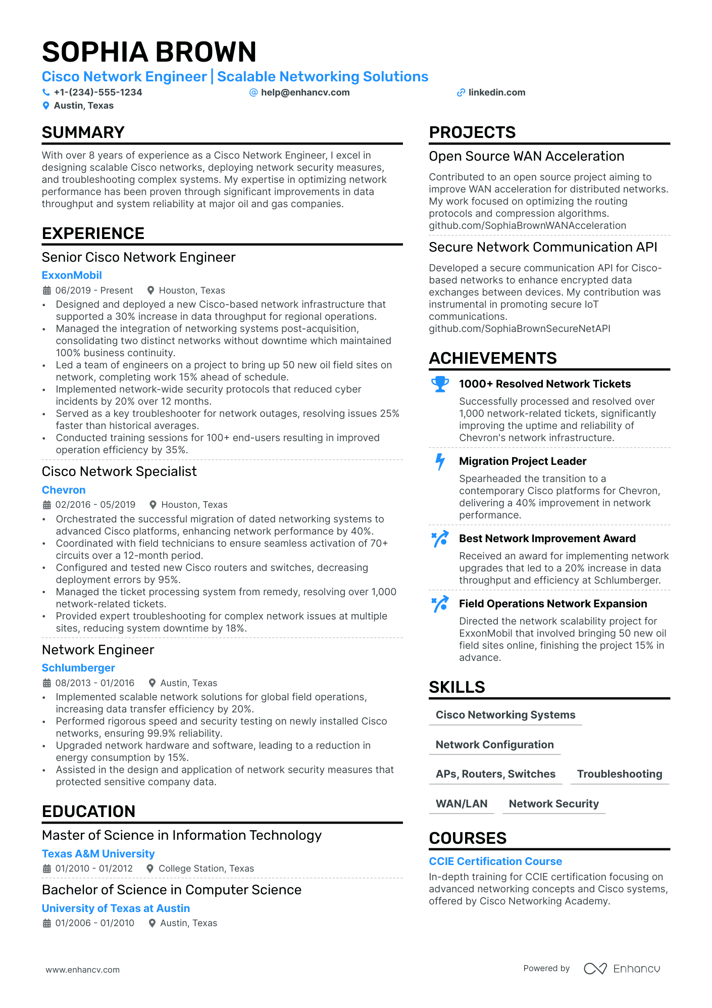 Cisco Network Engineer Resume Example