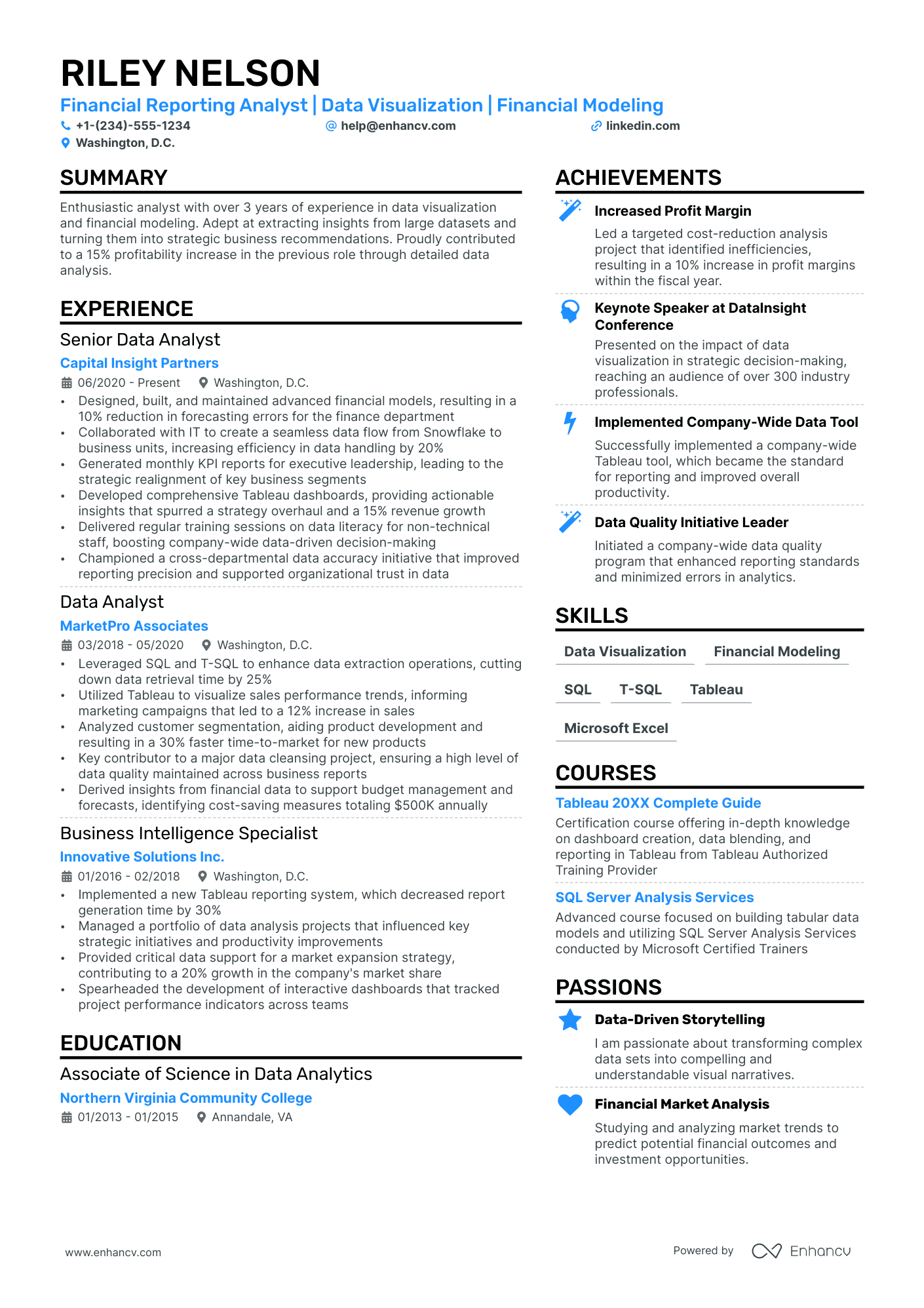 Financial Reporting Analyst Resume Example