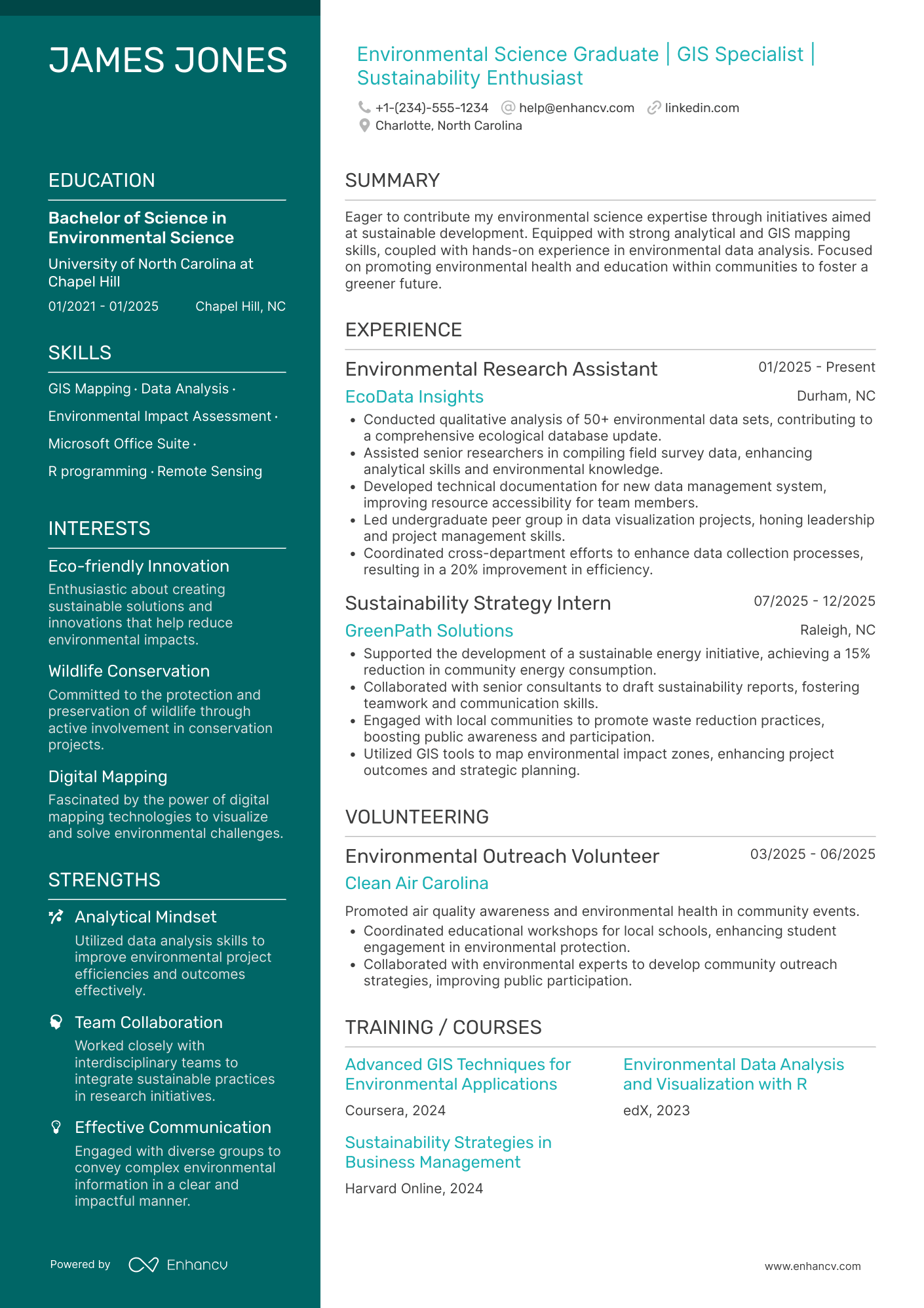 Environmental Science Intern Resume Example