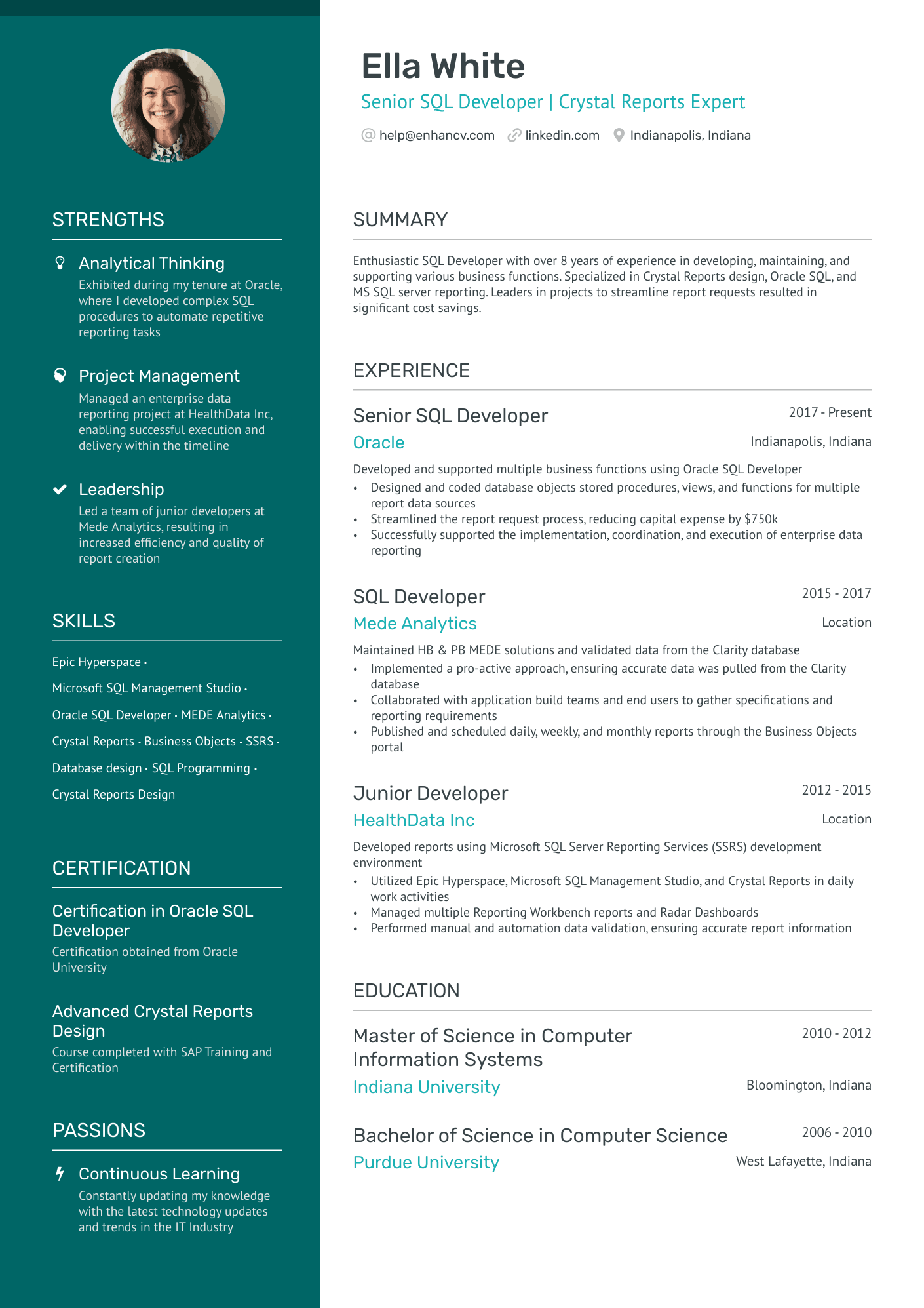Oracle SQL Developer Resume Example