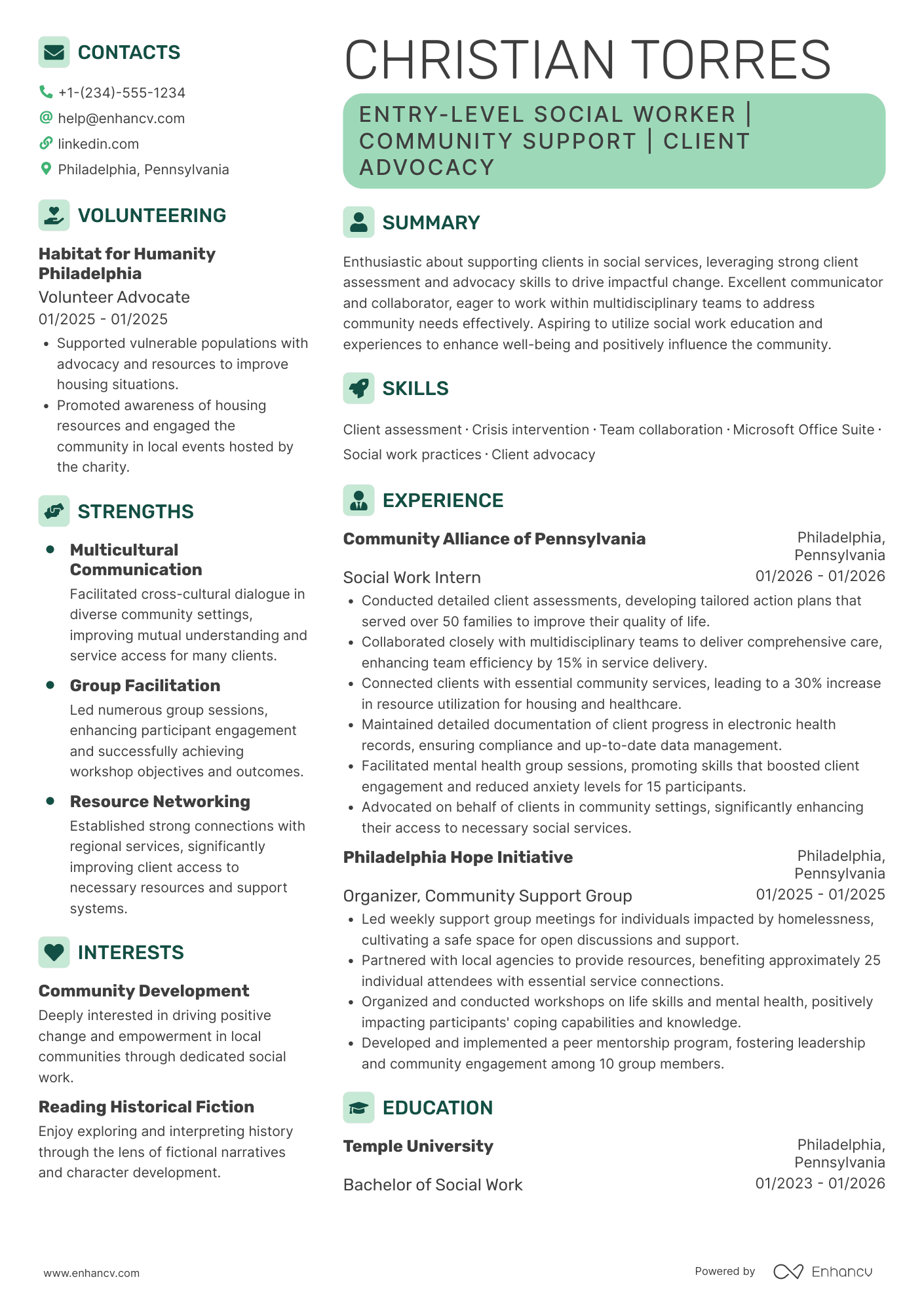 Entry Level Social Worker Resume Example