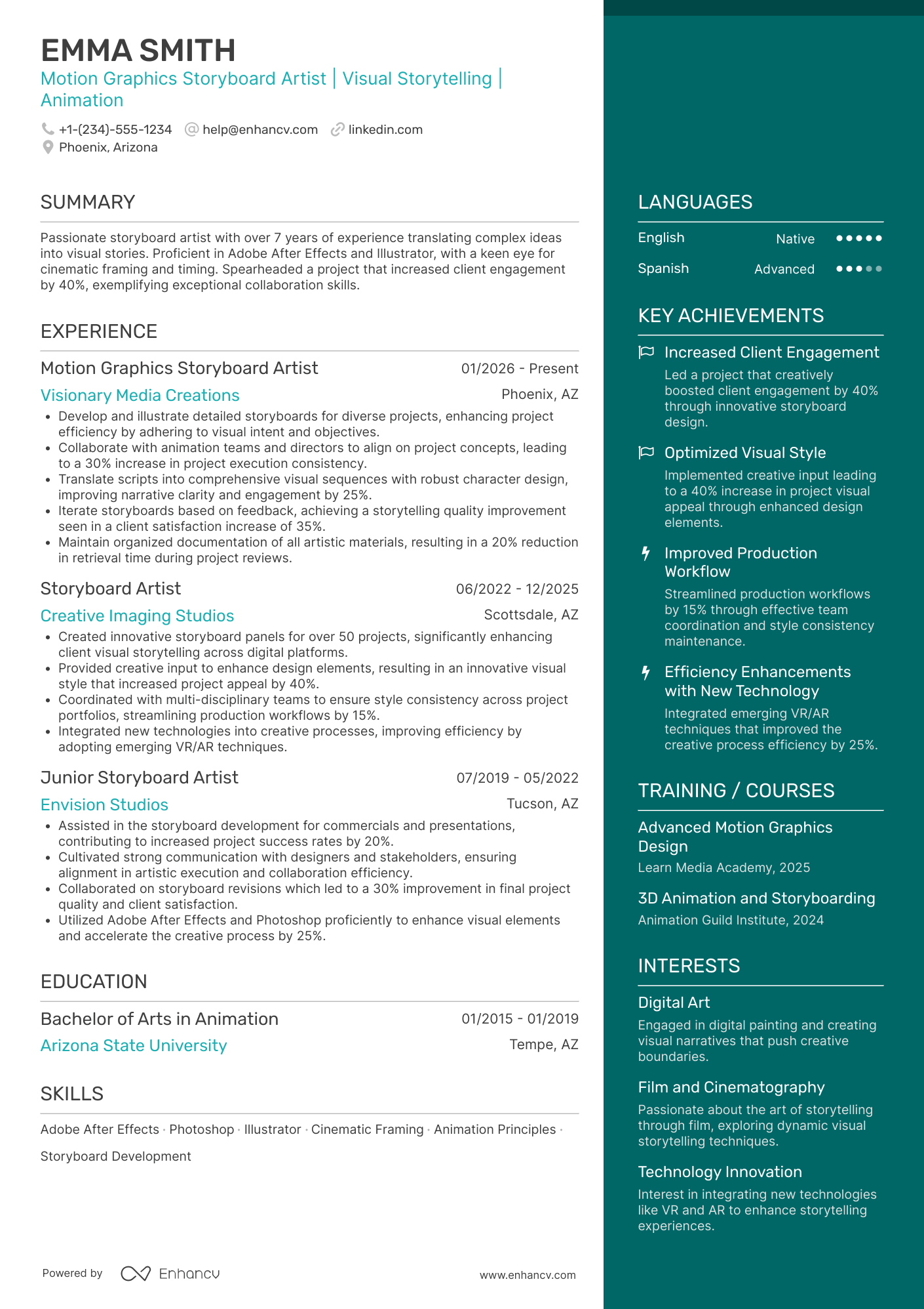 Motion Graphics Storyboard Artist Resume Example