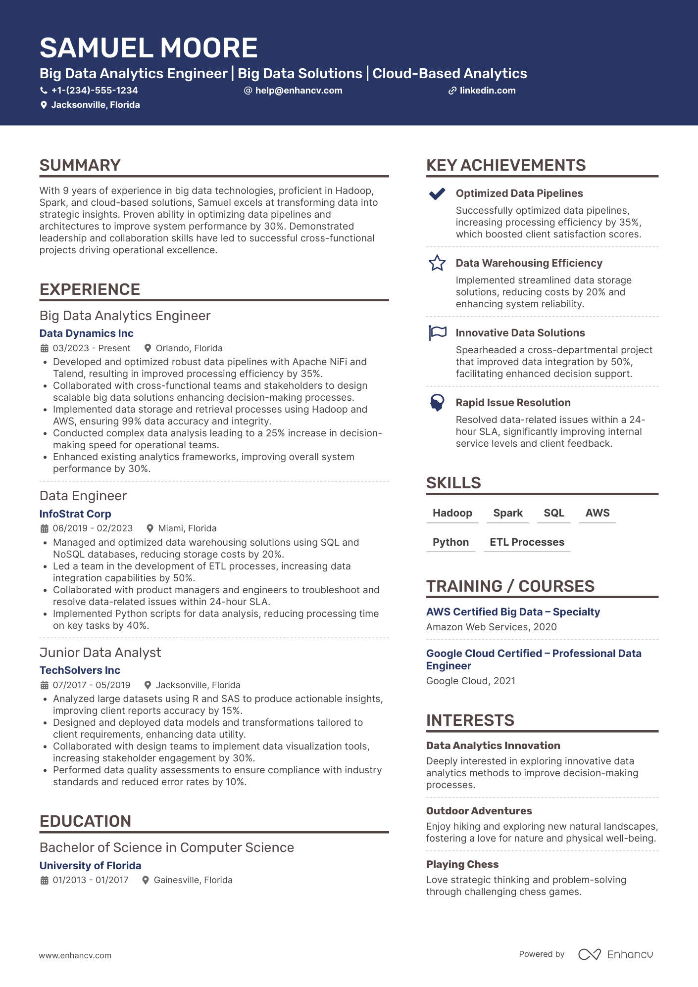 Big Data Analytics Engineer Resume Example