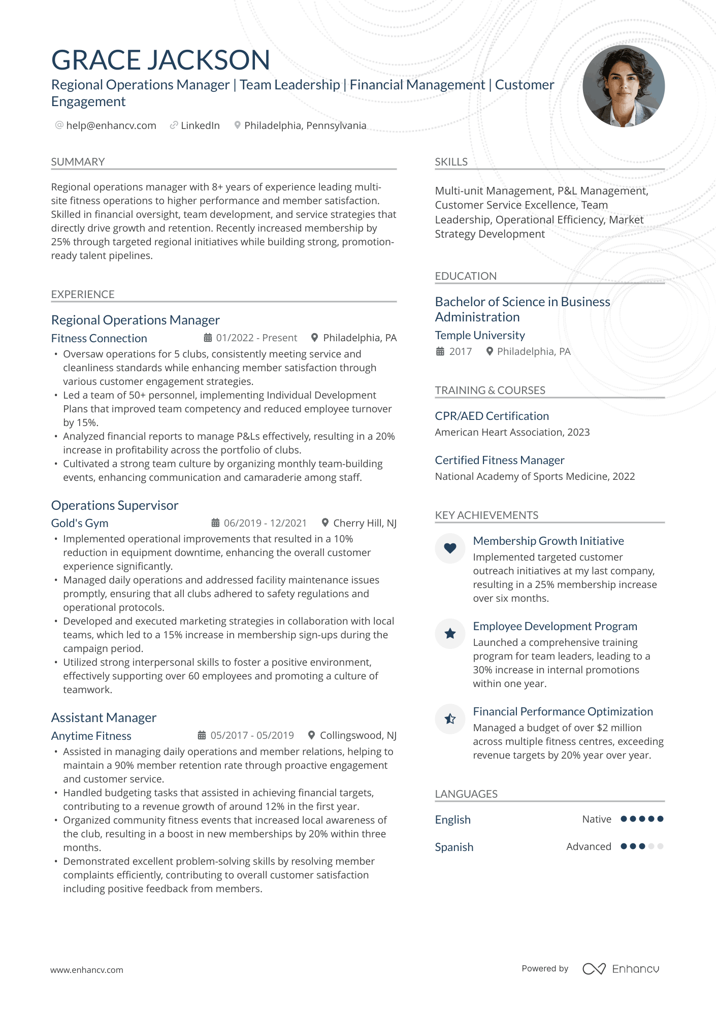 Regional Operations Manager Resume Example