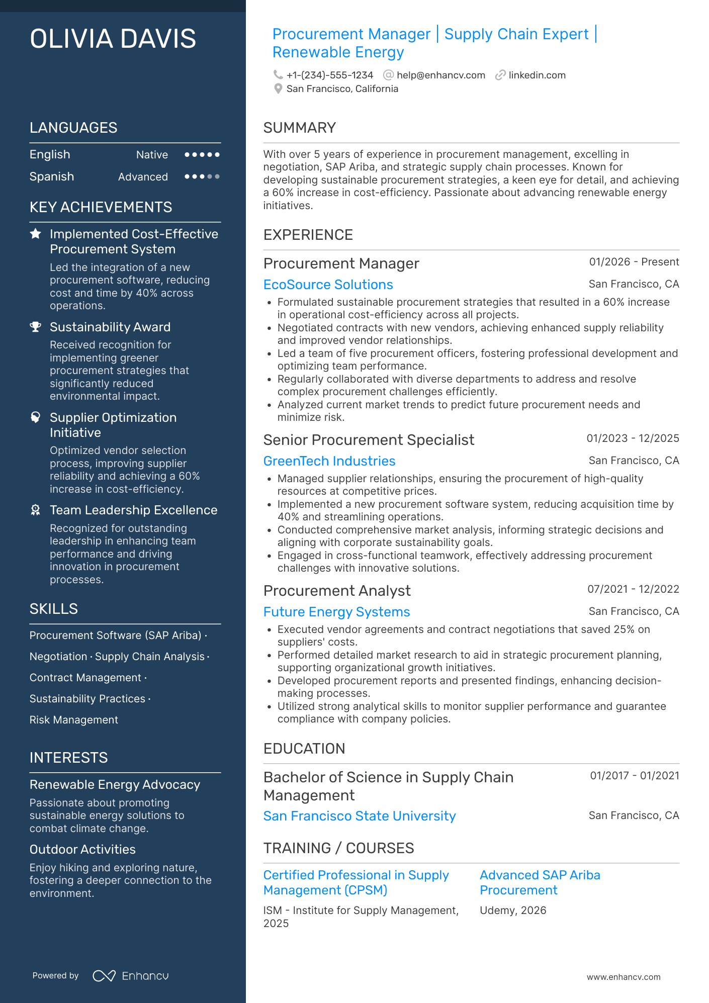 Procurement Manager Resume Example