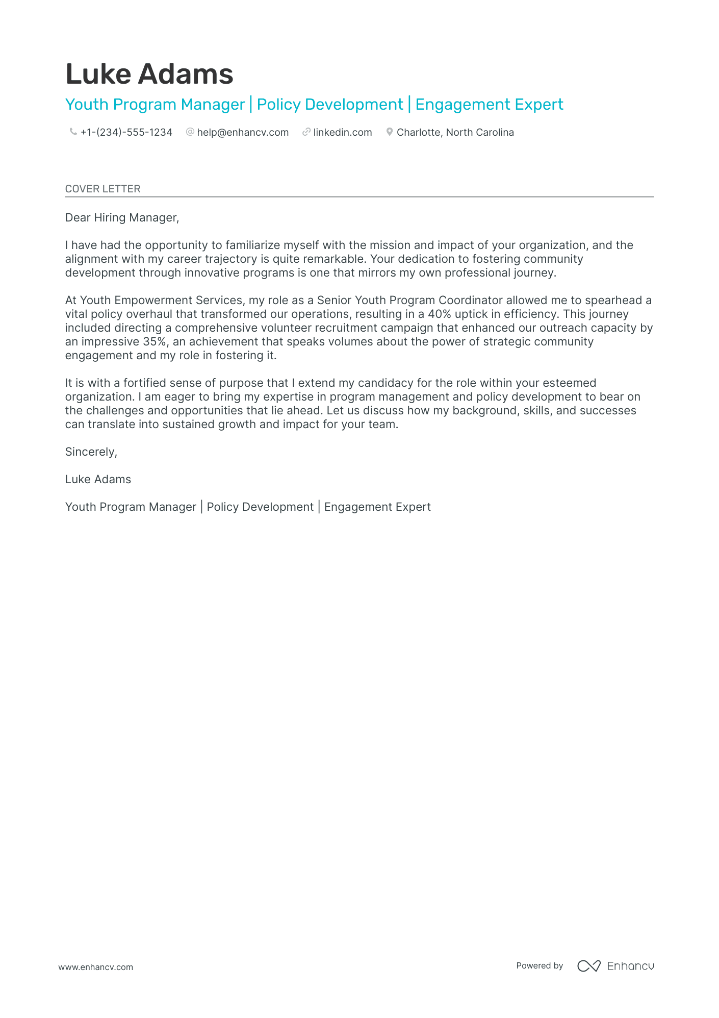 Youth Program Manager Resume Example