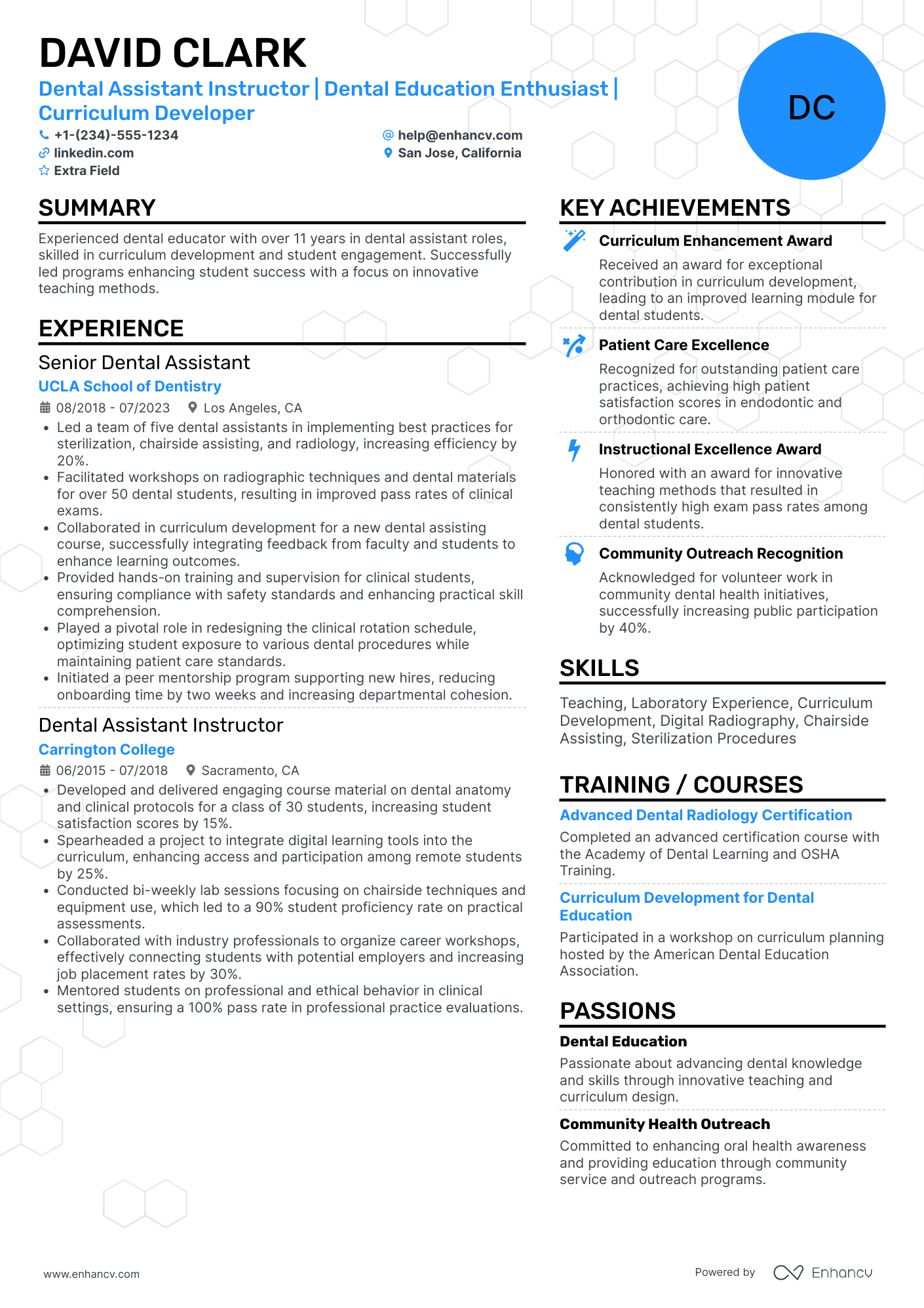Dental Assistant Instructor Resume Example