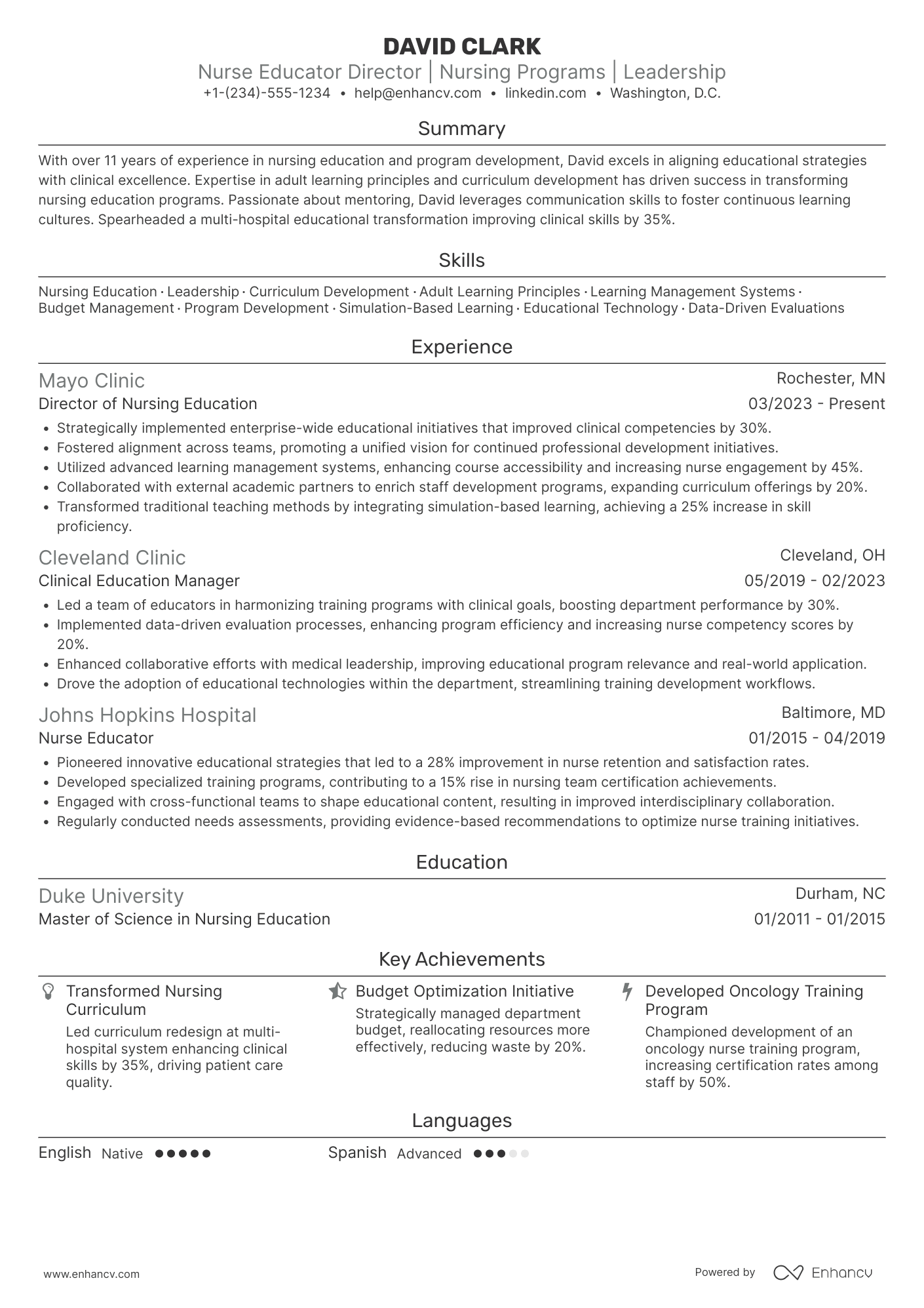 Nurse Educator Director Resume Example
