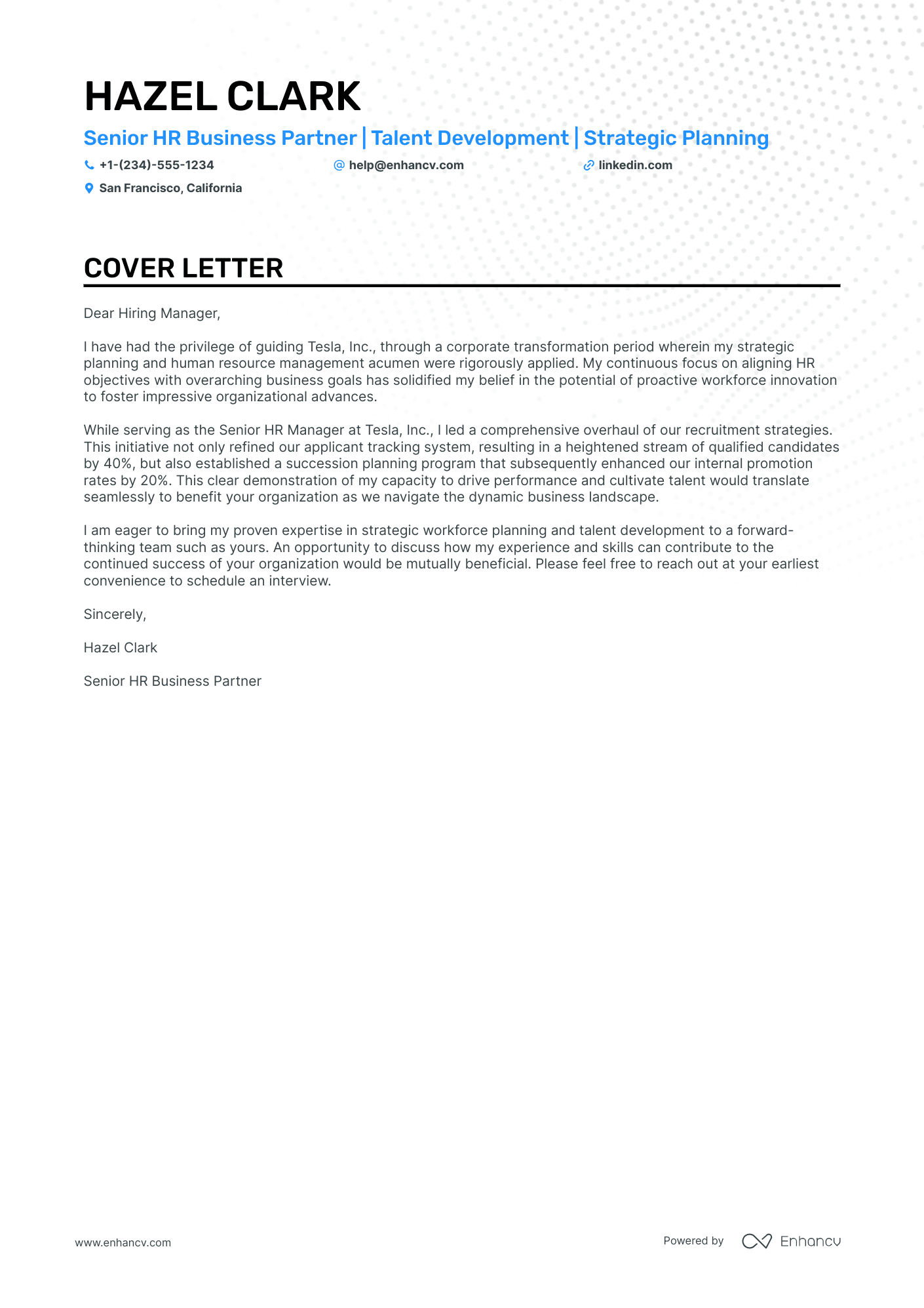 HR Business Partner Resume Example