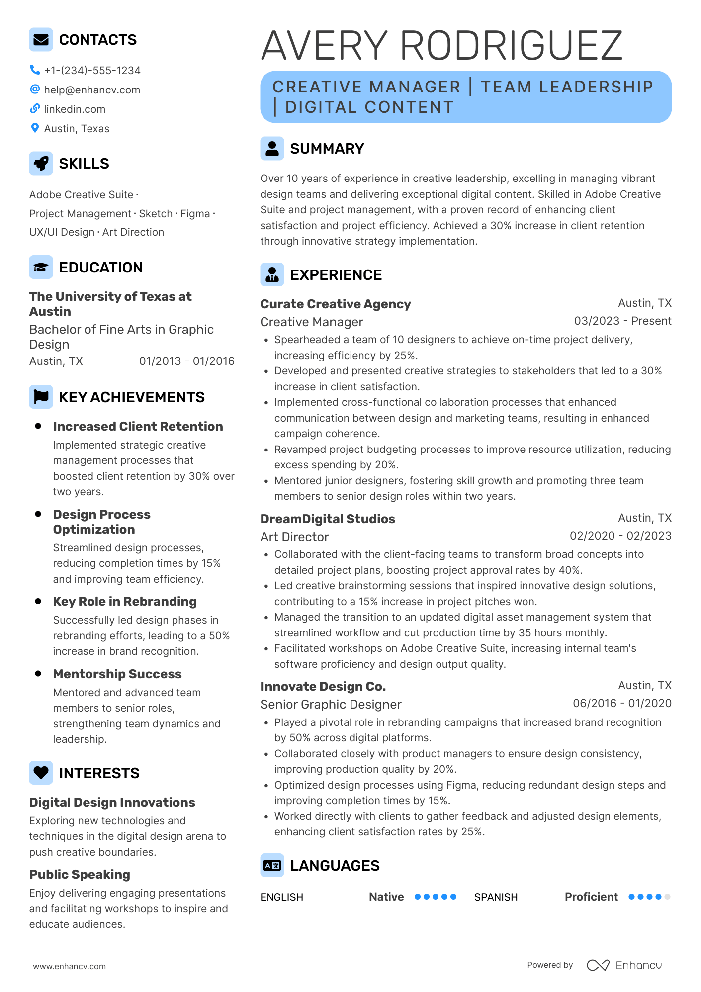 Creative Manager Resume Example