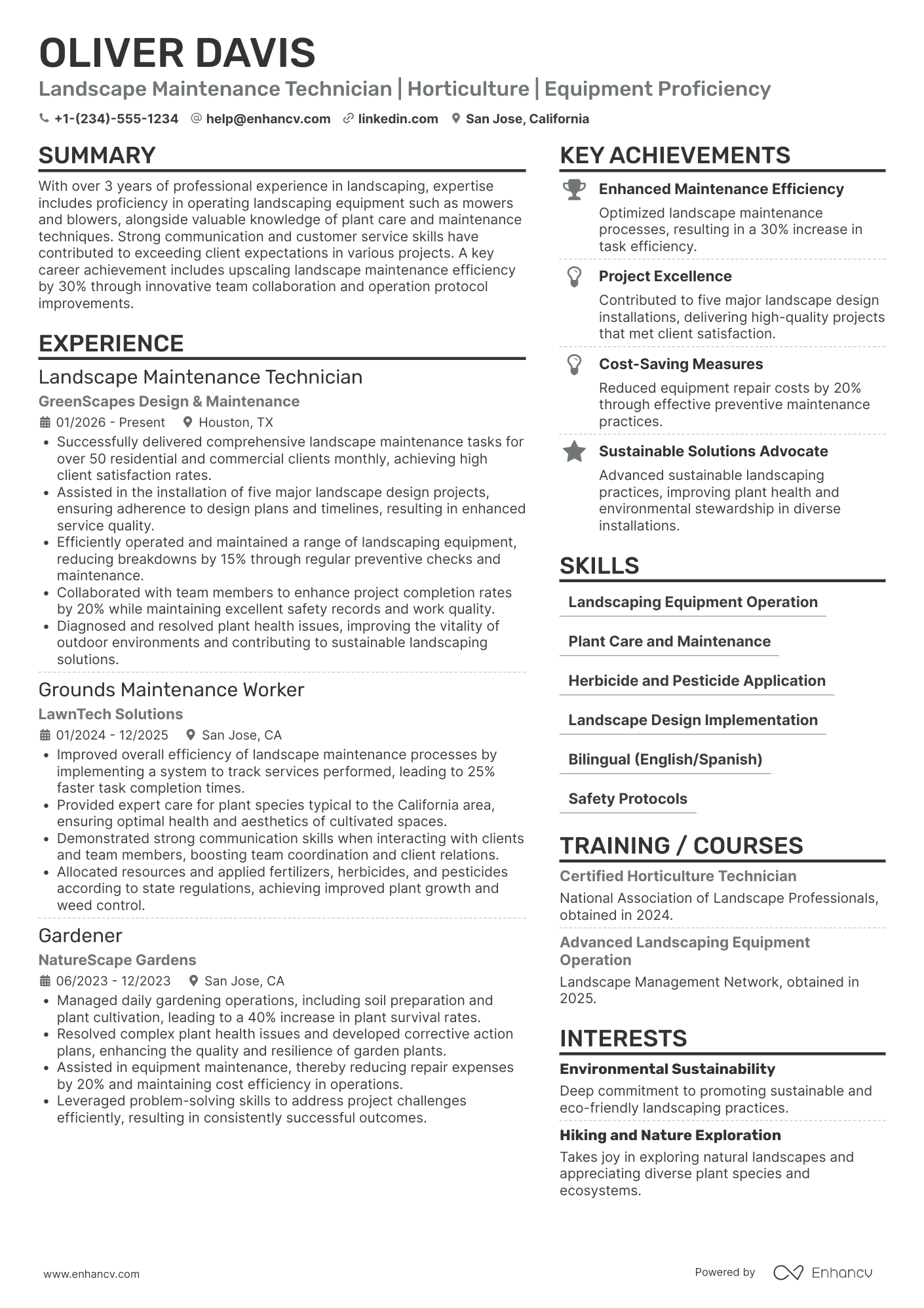 Landscaping Resume Example