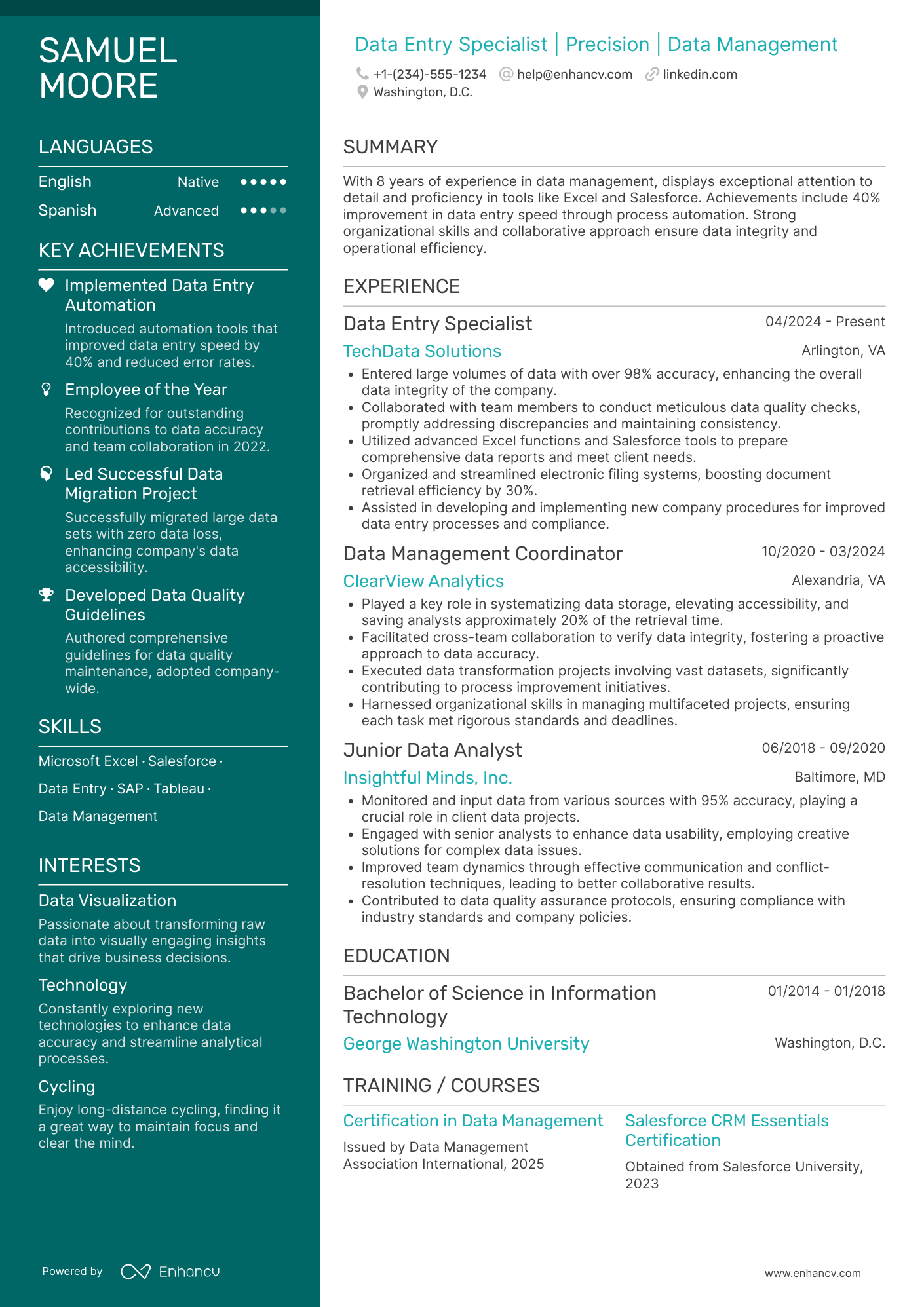 Data Entry Professional Resume Example