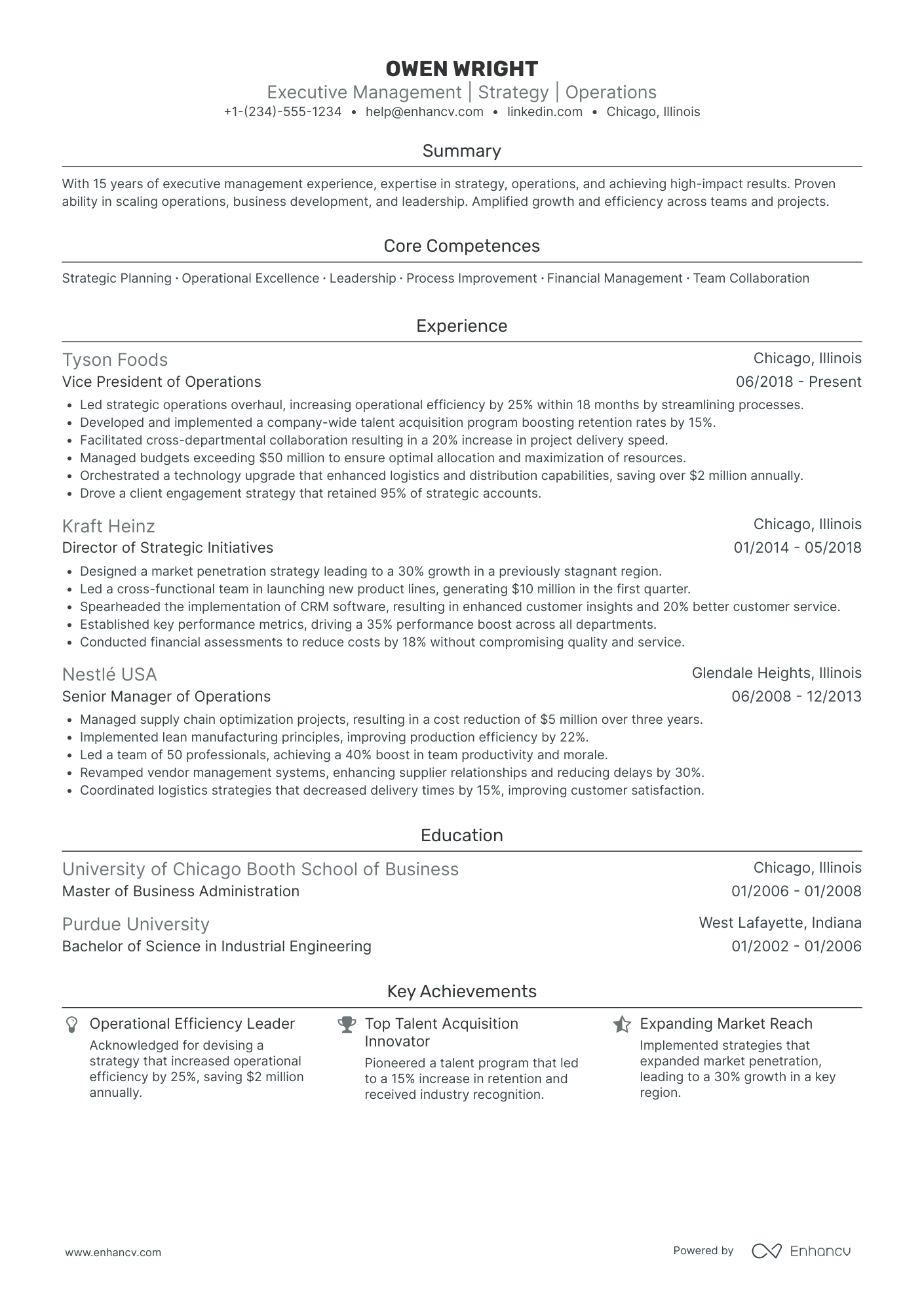 Chief Sustainability Officer, Operations Resume Example