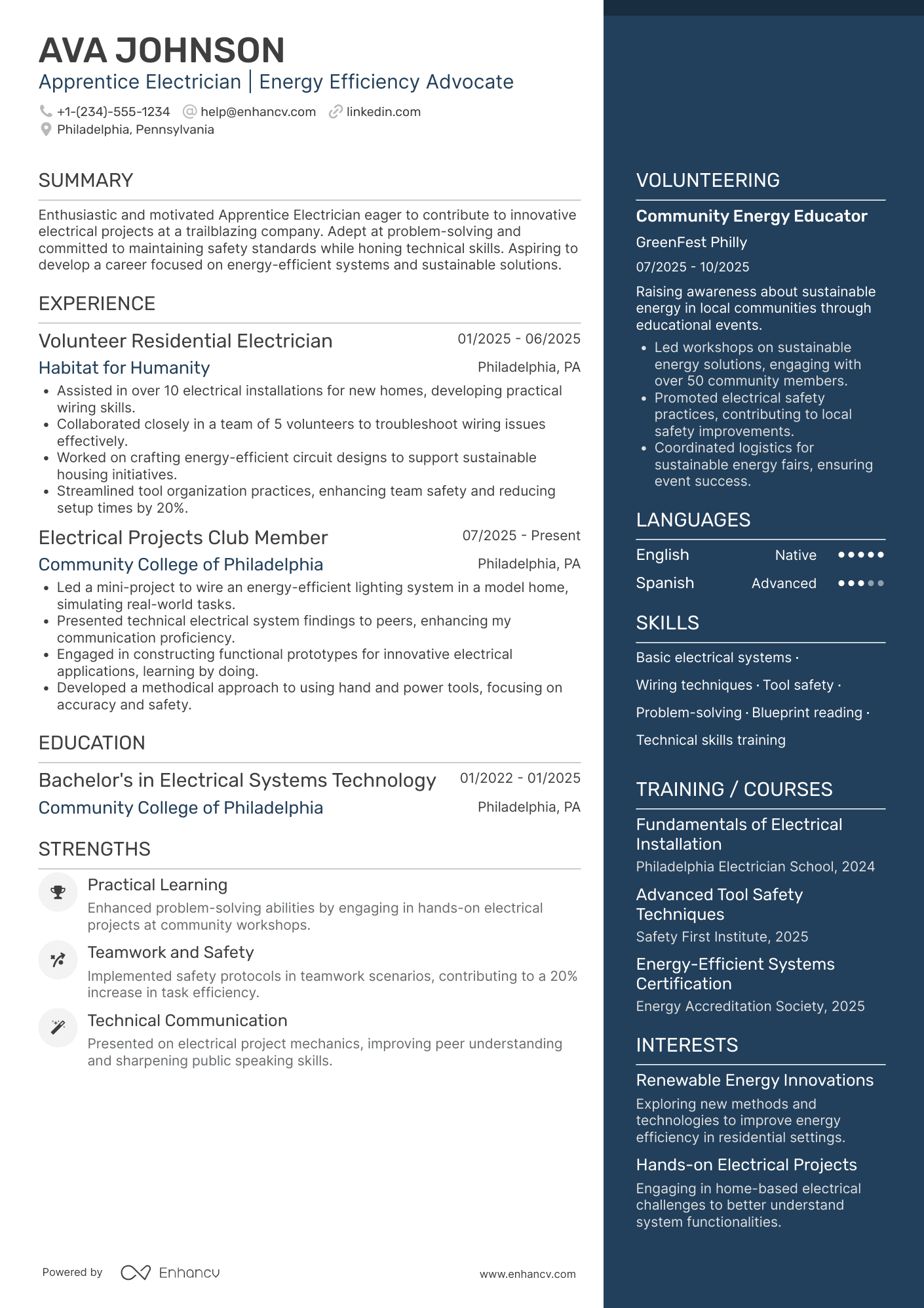 Apprentice Electrician Resume Example