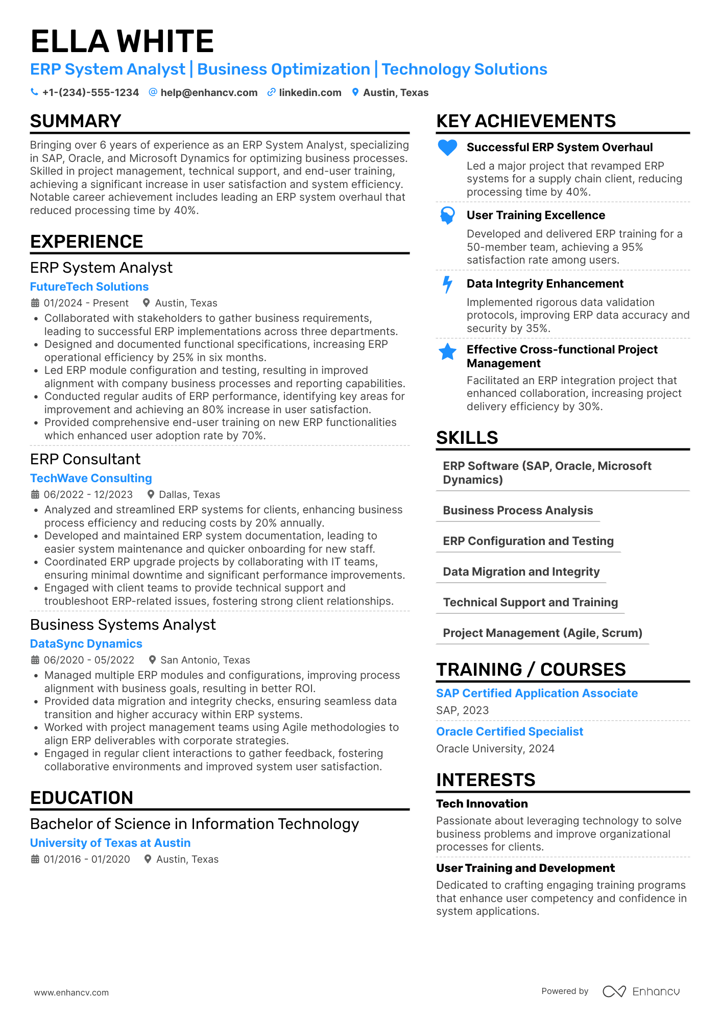 ERP System Analyst Resume Example