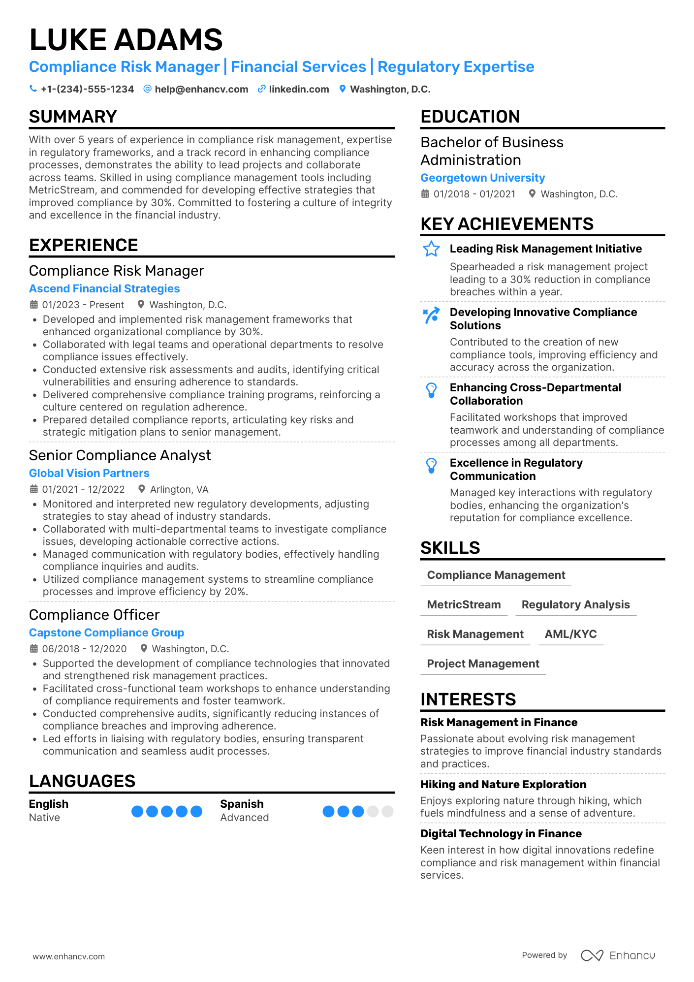 Compliance Risk Manager Resume Example