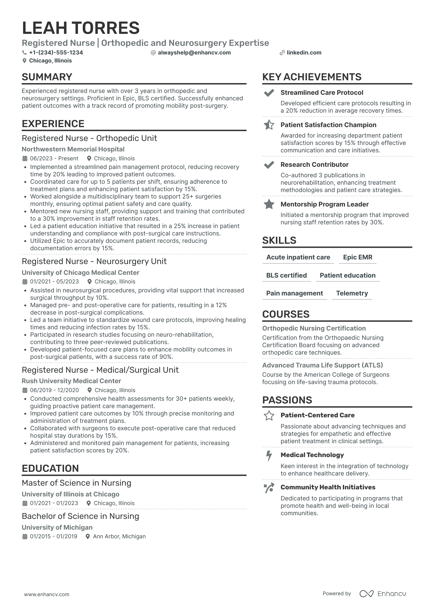 Orthopedic Nurse Resume Example