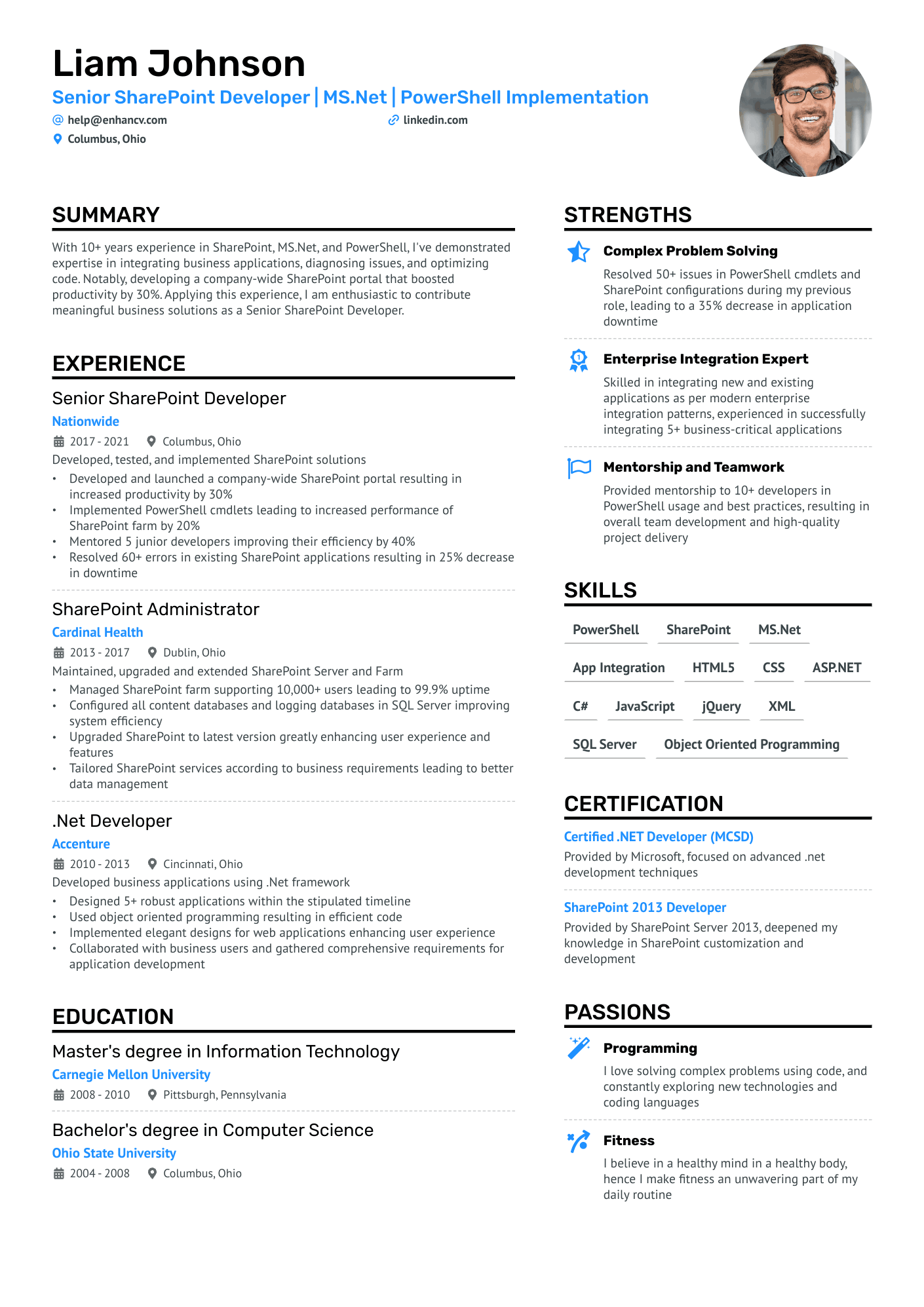 Senior Sharepoint Developer Resume Example