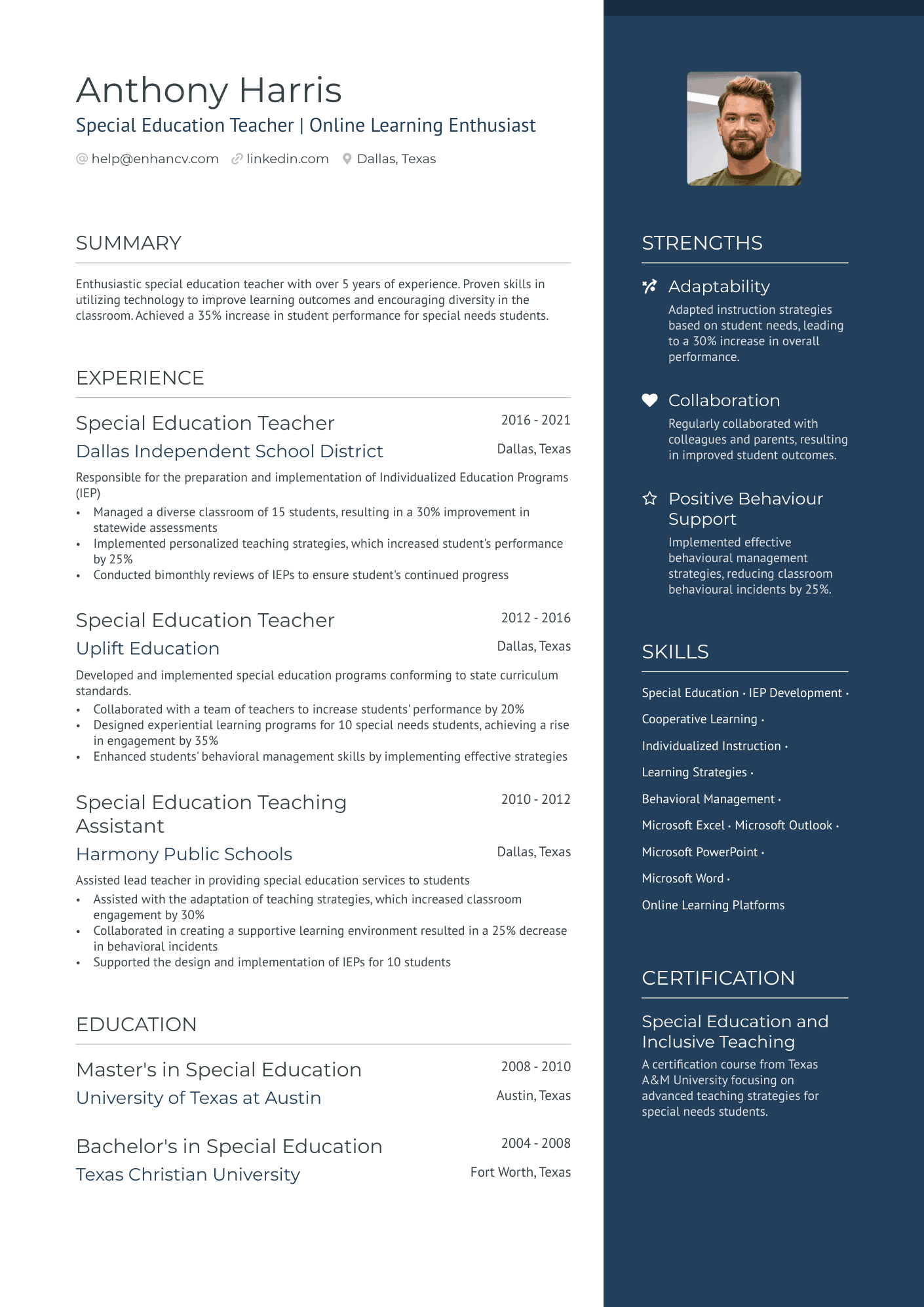 Special Education Elementary Teacher Resume Example