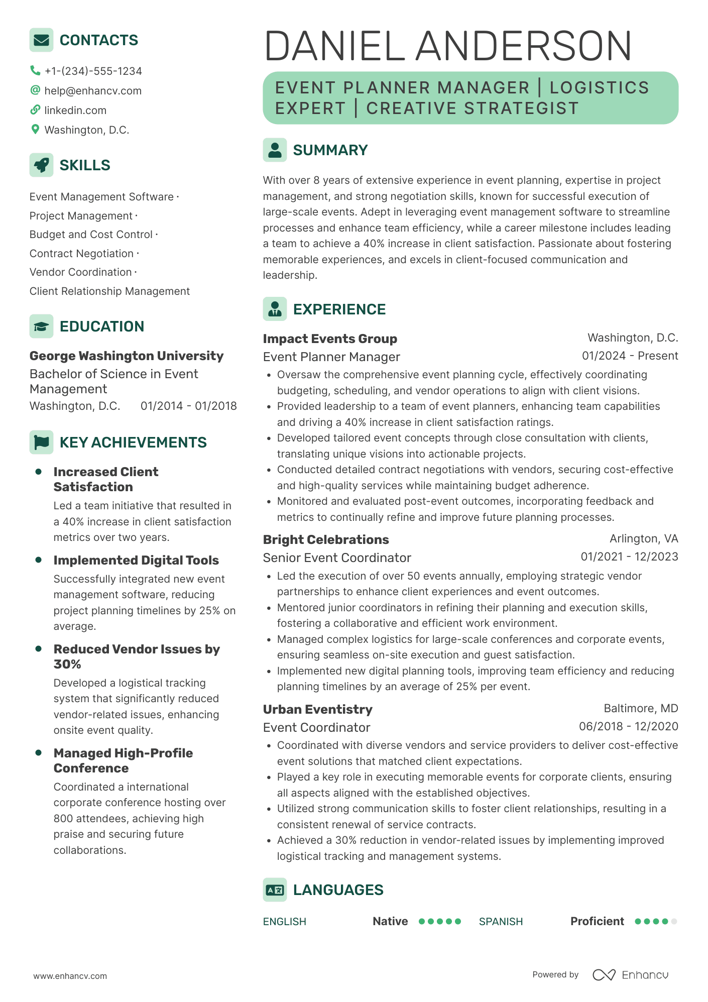 Event Planner Manager Resume Example