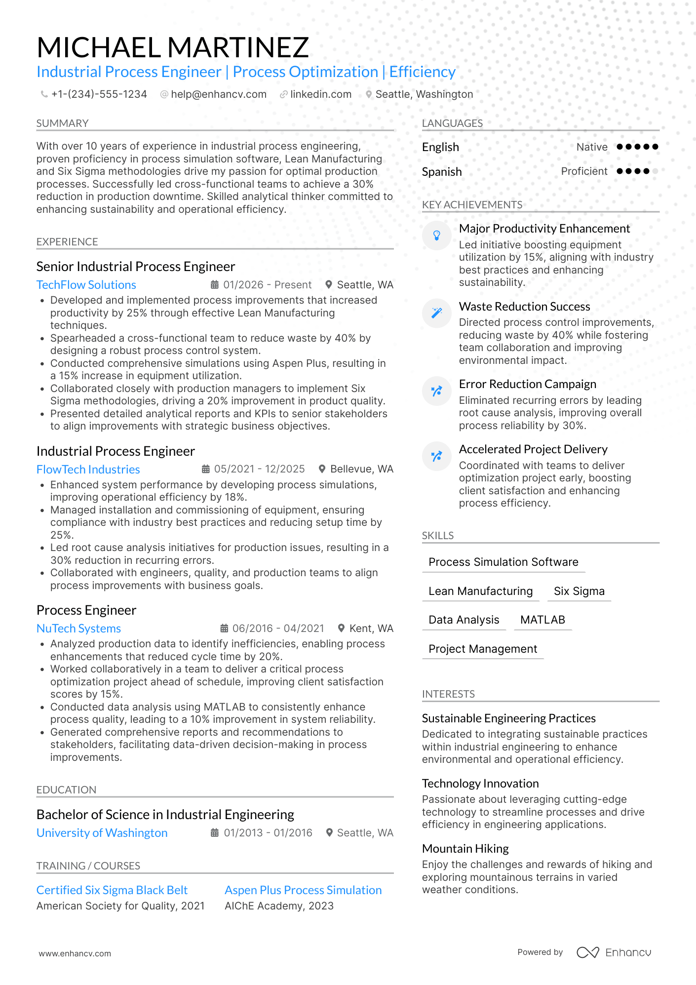 Industrial Process Engineer Resume Example