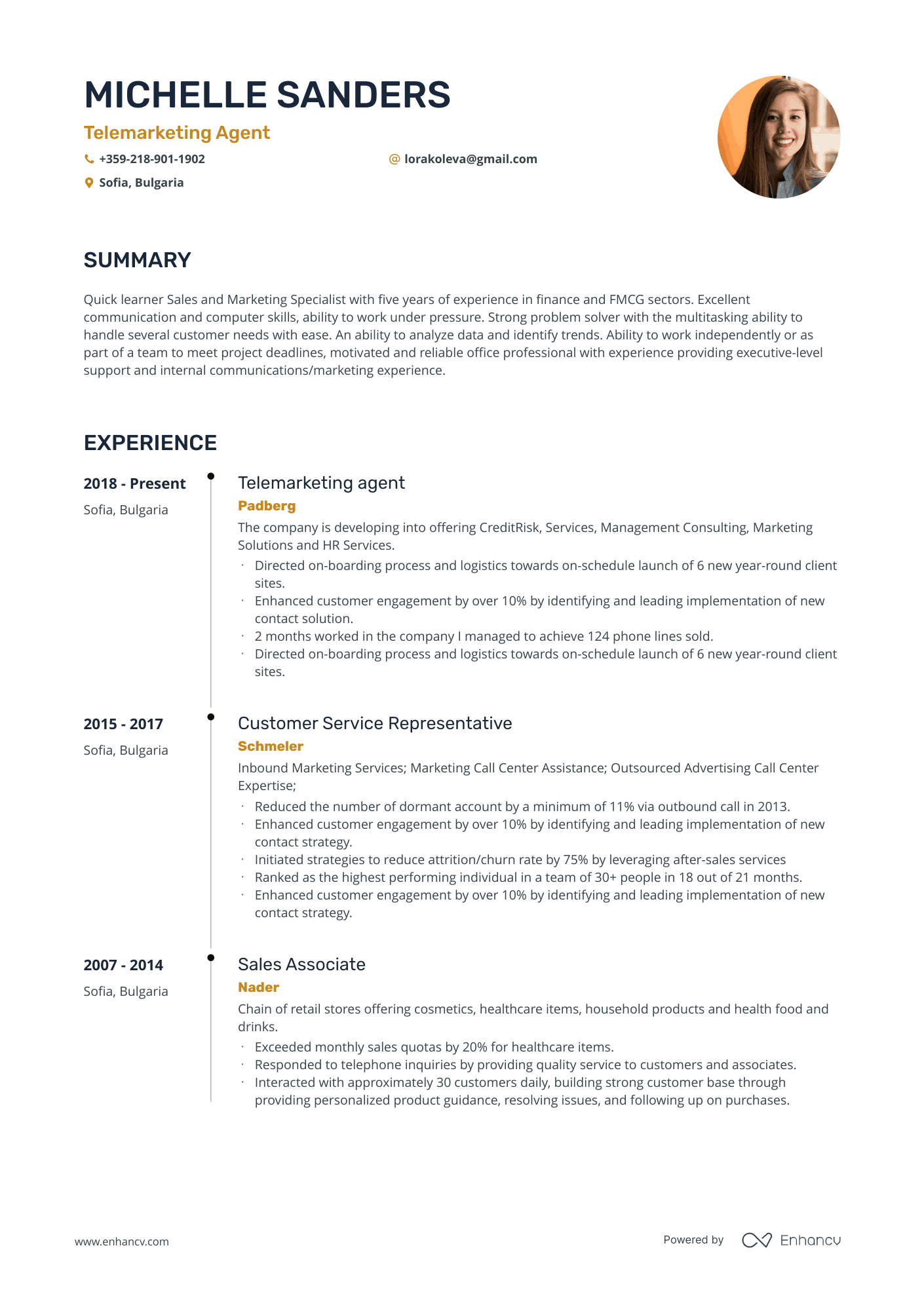 Telemarketing Resume Example