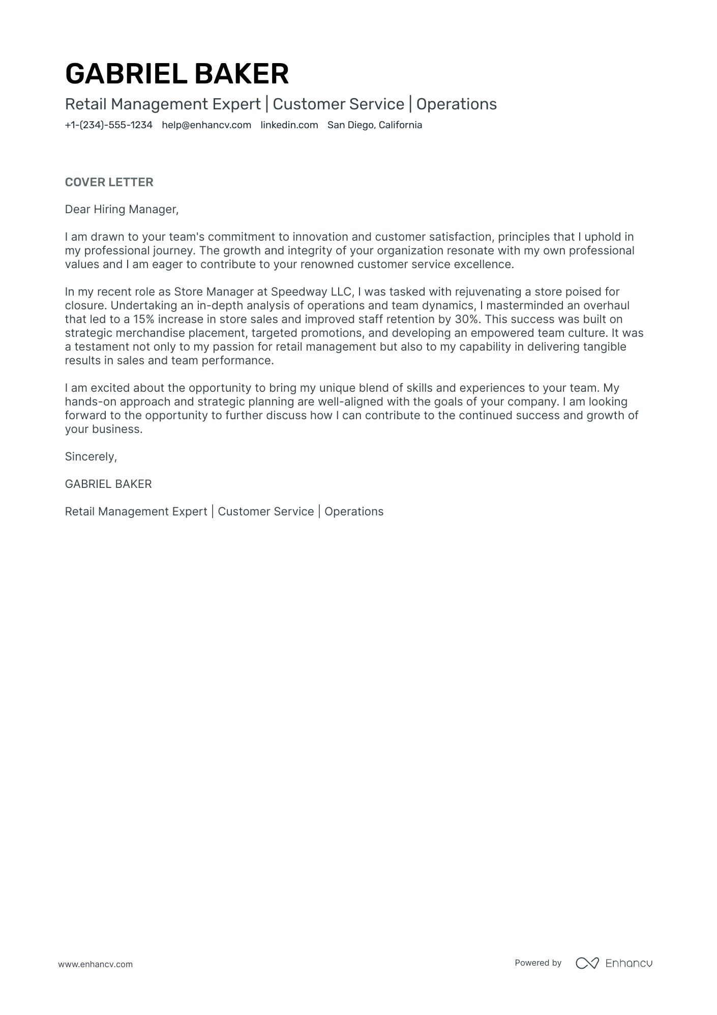 Convenience Store Manager Resume Example
